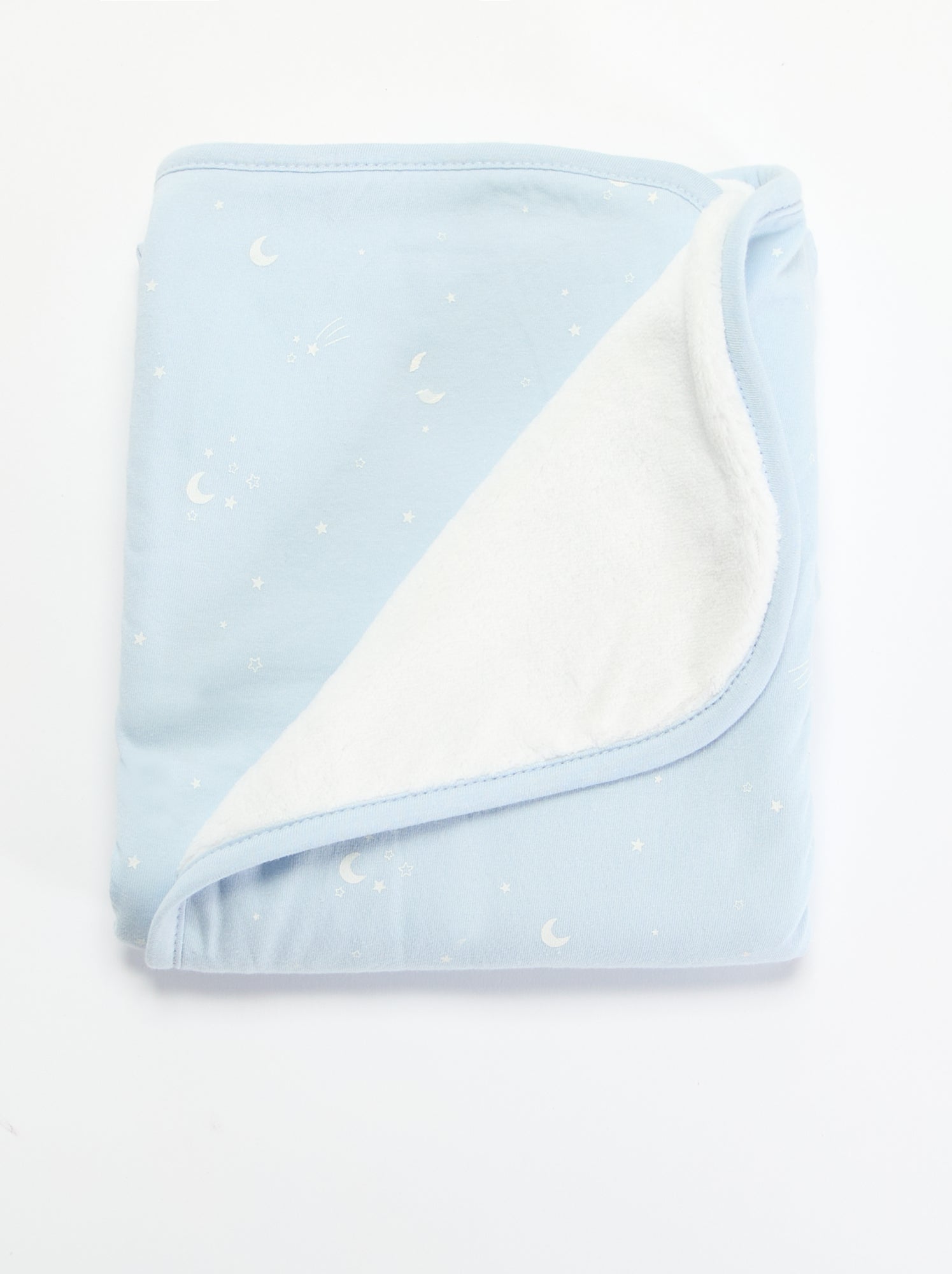 Couverture imprimée  en coton jersey et polaire - Bleu