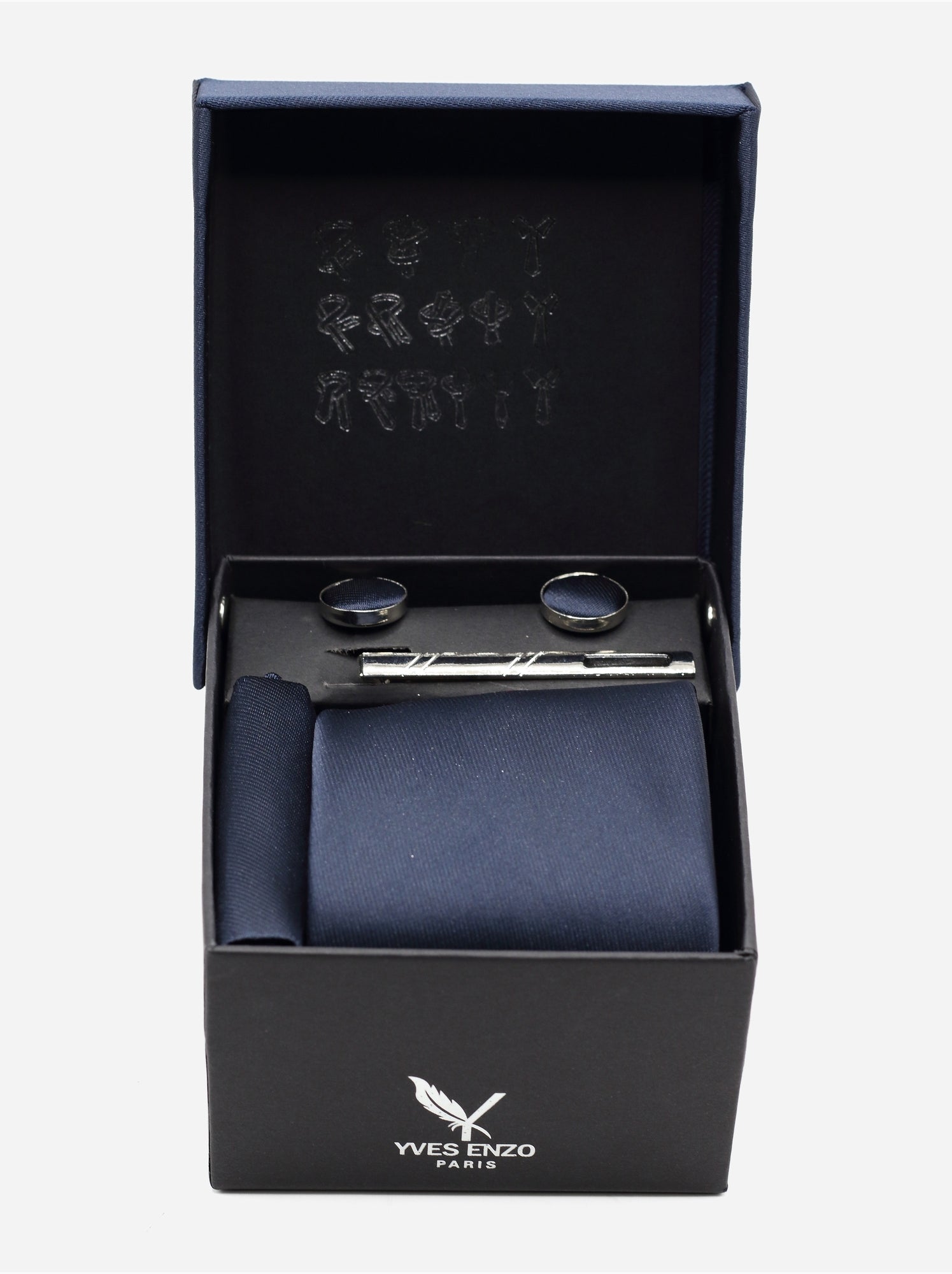 Cravate en coffret - Yves Enzo - Bleu foncé