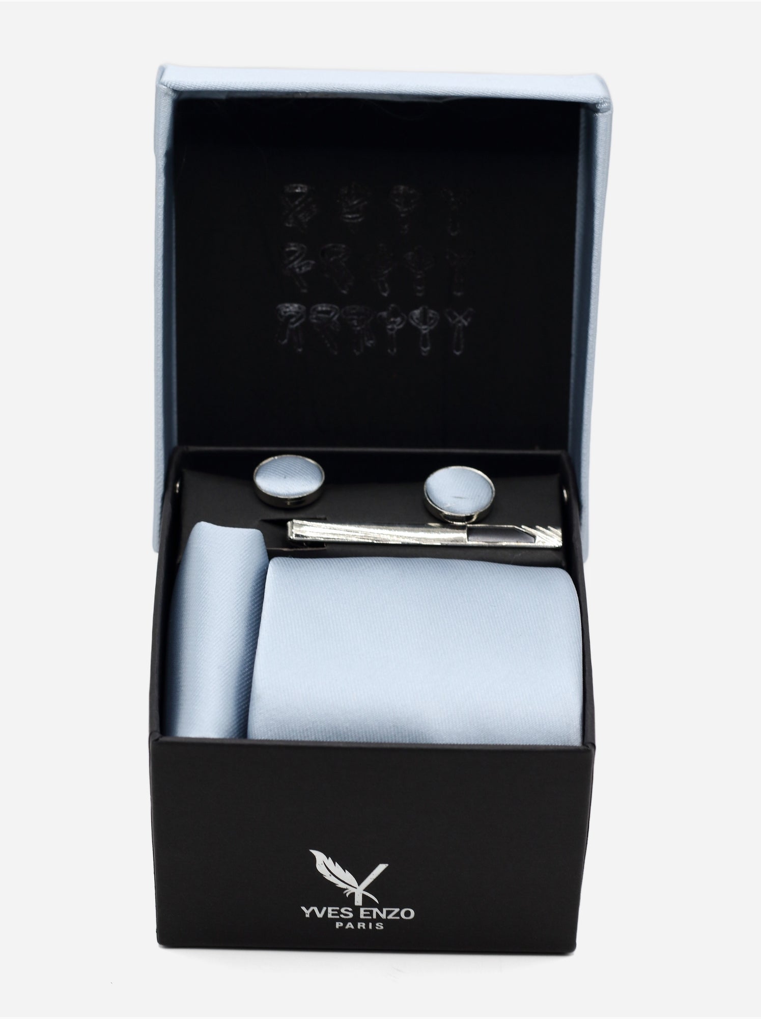 Cravate en coffret - Yves Enzo - Bleu gris