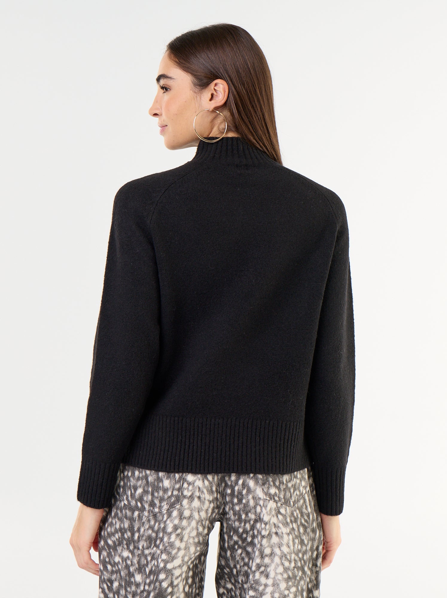 Pull col montant en rib - Noir