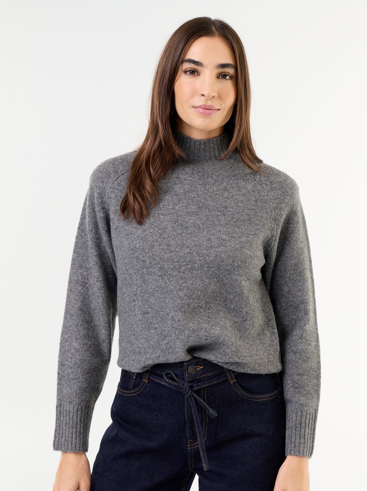 Pull col montant en rib - Gris