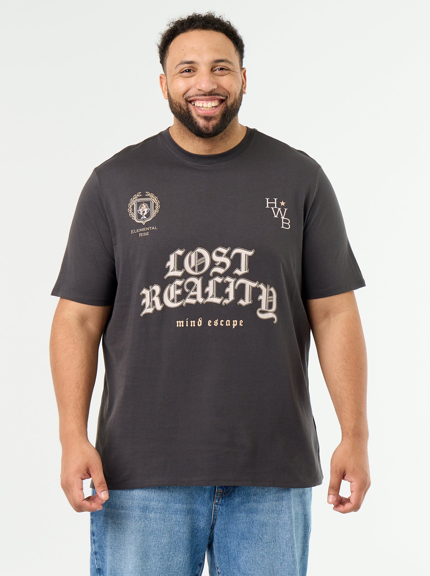 T-shirt en jersey imprimé à manches courtes - Gris (GDO30_3)