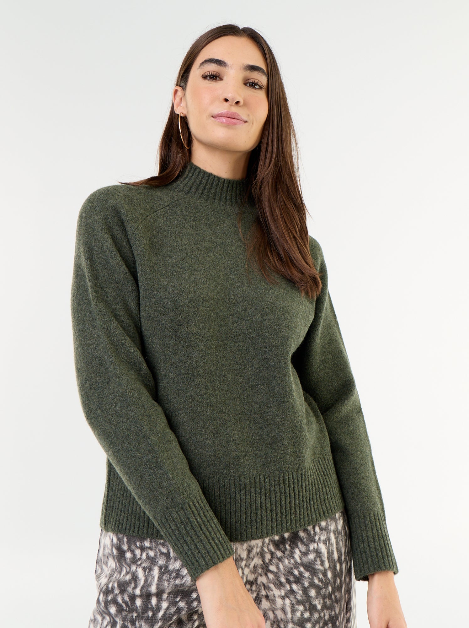 Pull col montant en rib - Vert