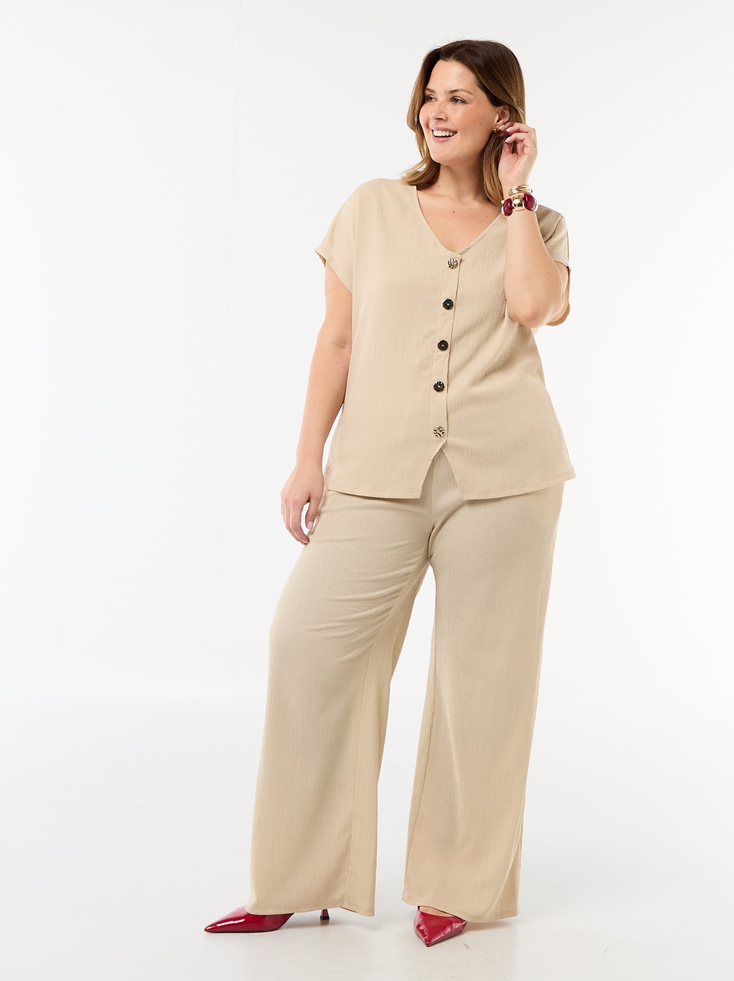 Débardeur à boutons dorés - Beige