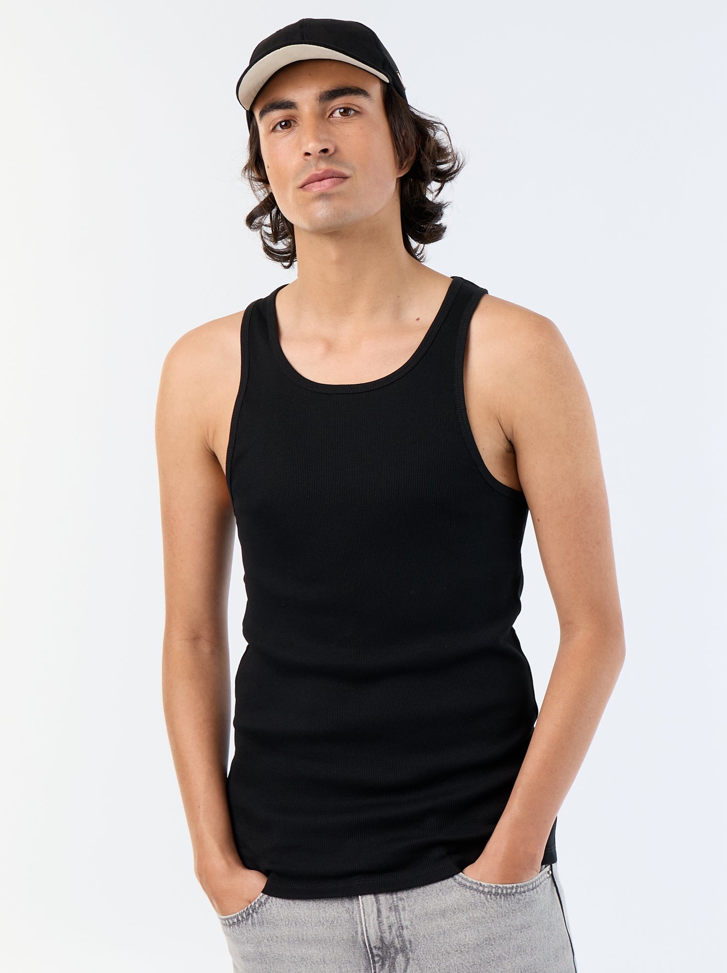 Débardeur homme en coton à col rond - Noir (BHX08_15)