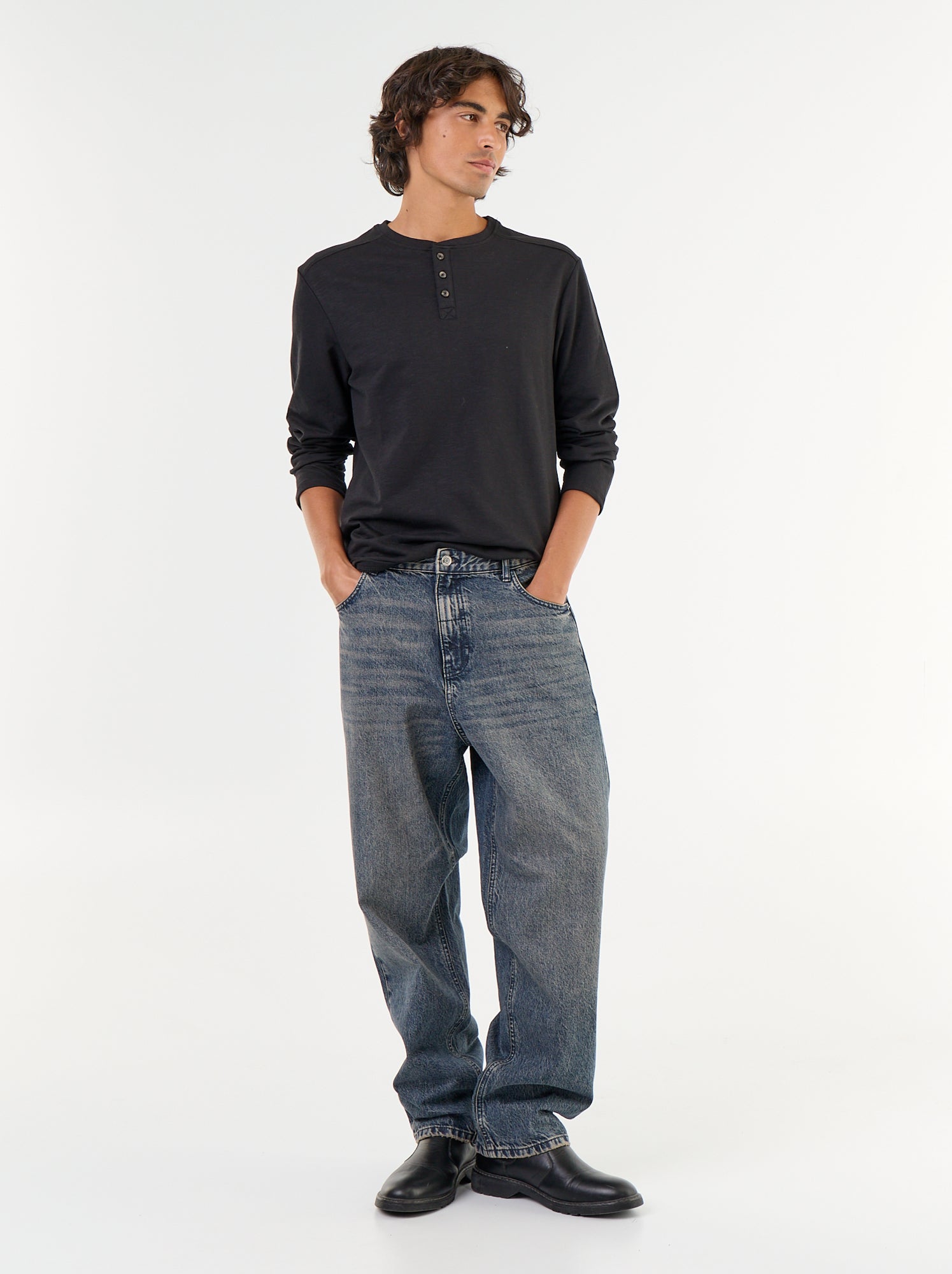 Denim coupe large 5 poches - Bleu