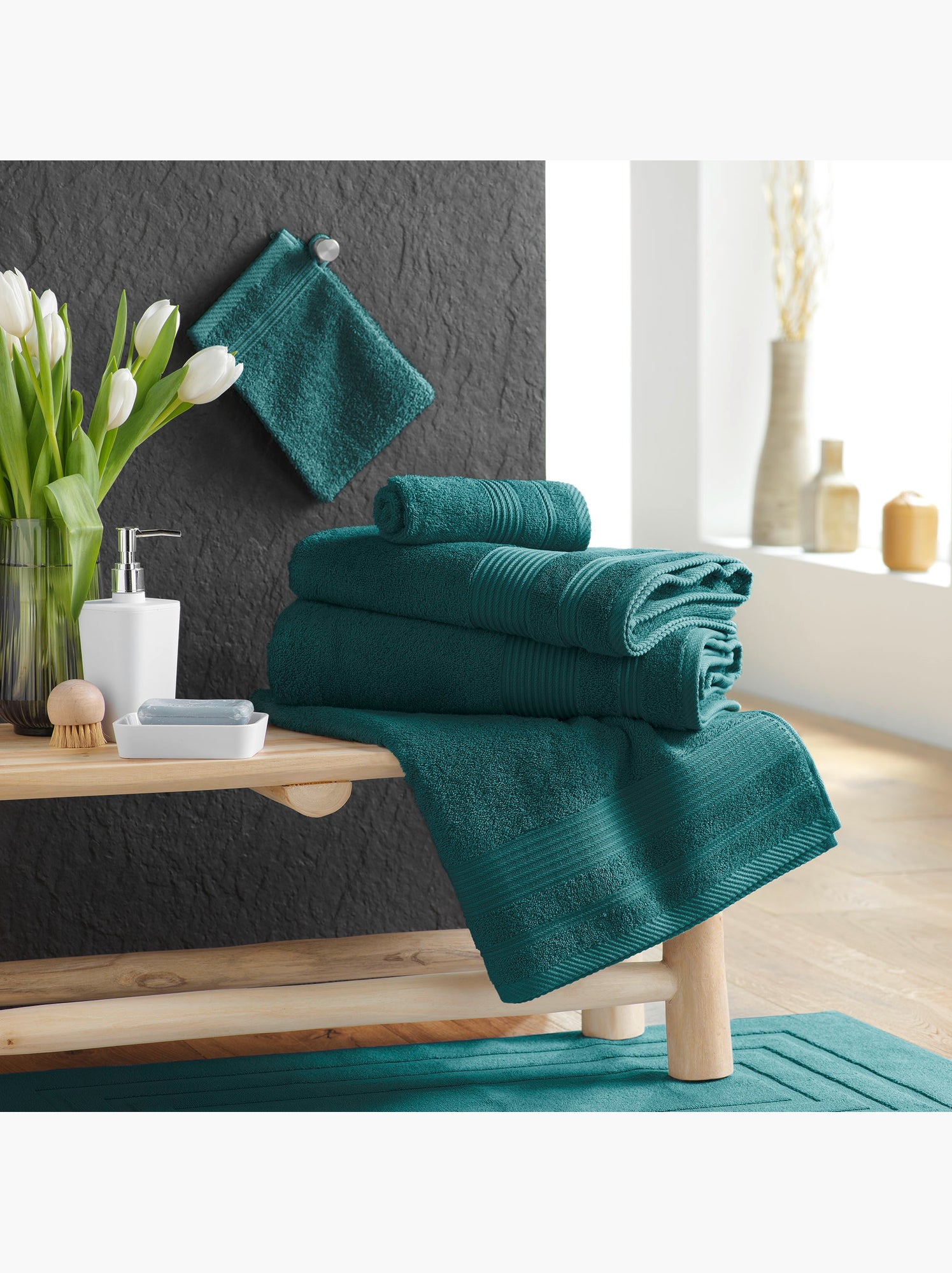 Serviette de toilette en coton tendresse - Vert émeraude