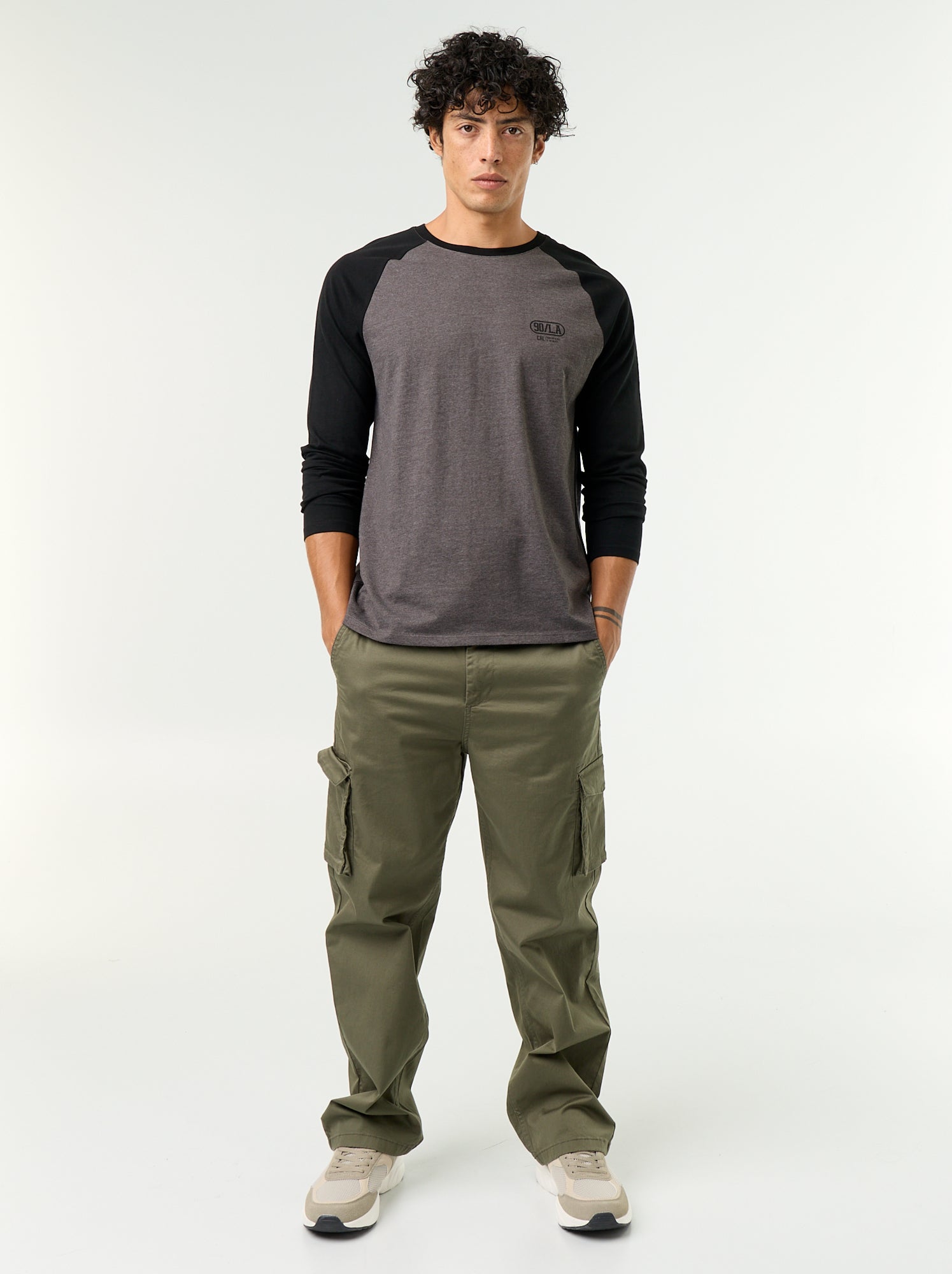 T-shirt imprimé avec manches longues raglan - Gris