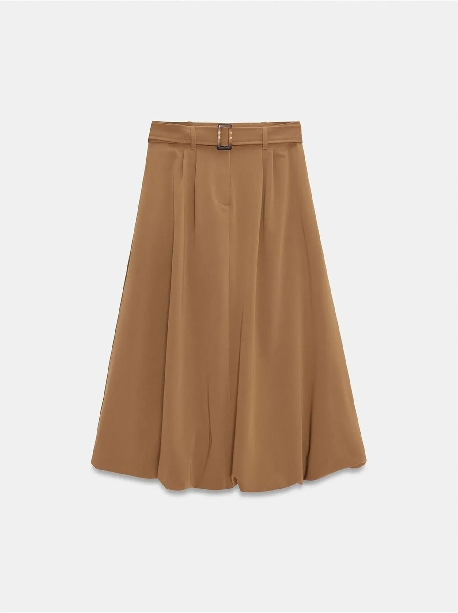 DILVIN Jupe Midi Ballon Taille Haute Avec Ceinture - Camel