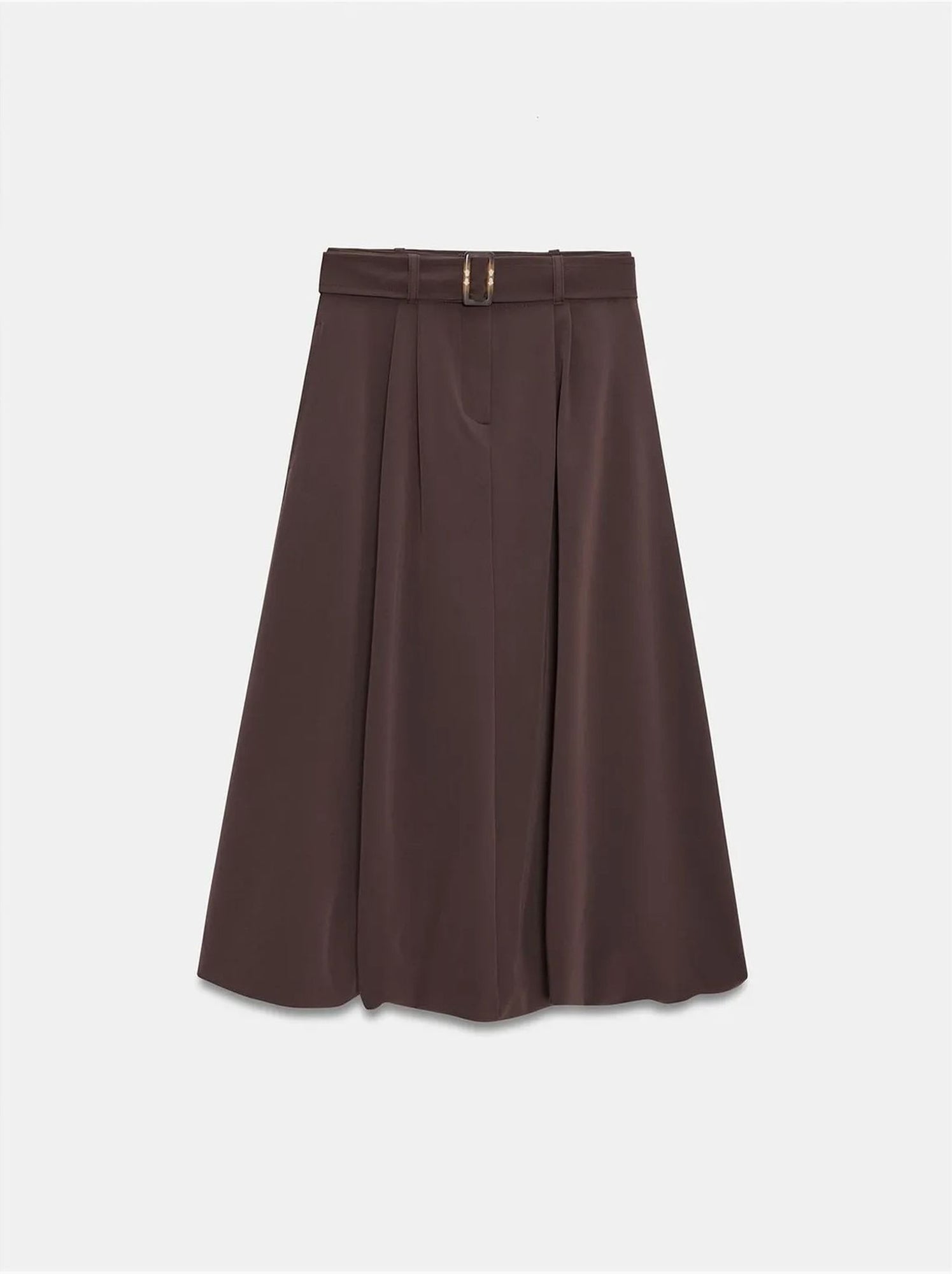 DILVIN Jupe Midi Ballon Taille Haute Avec Ceinture - Marron chocolat