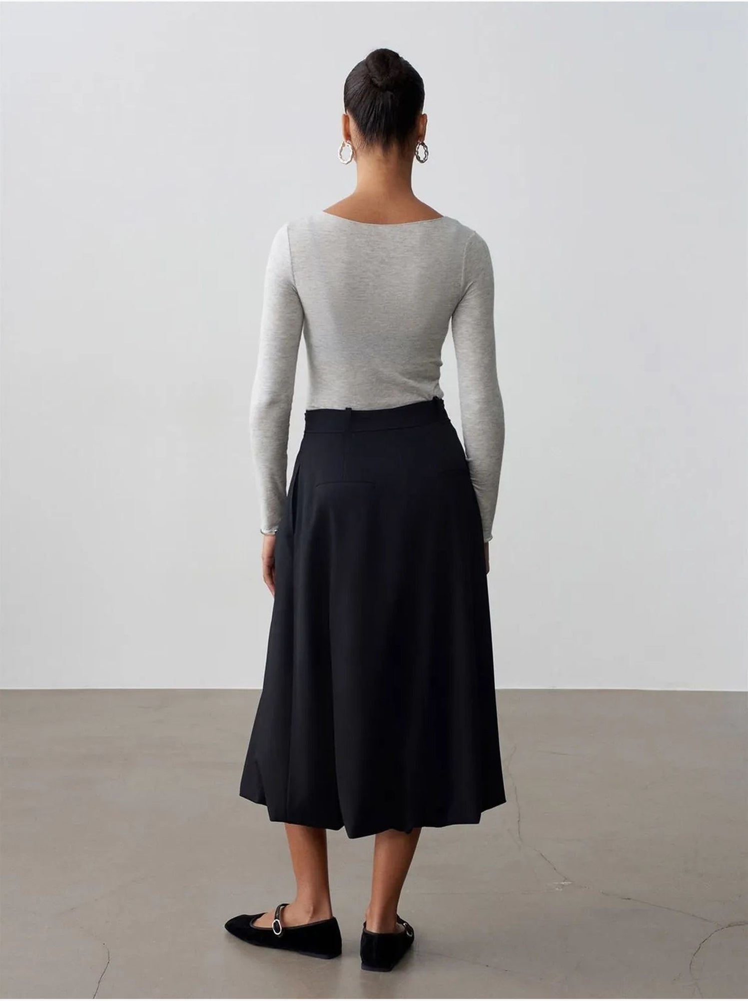DILVIN Jupe Midi Ballon Taille Haute Avec Ceinture - Noir