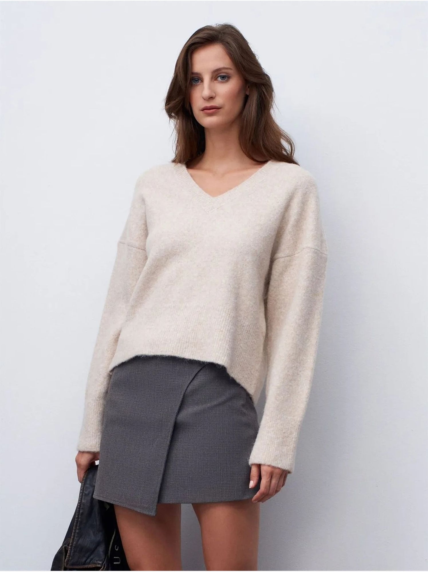 DILVIN Pull Femme En Maille Côtelée À Col V - Beige