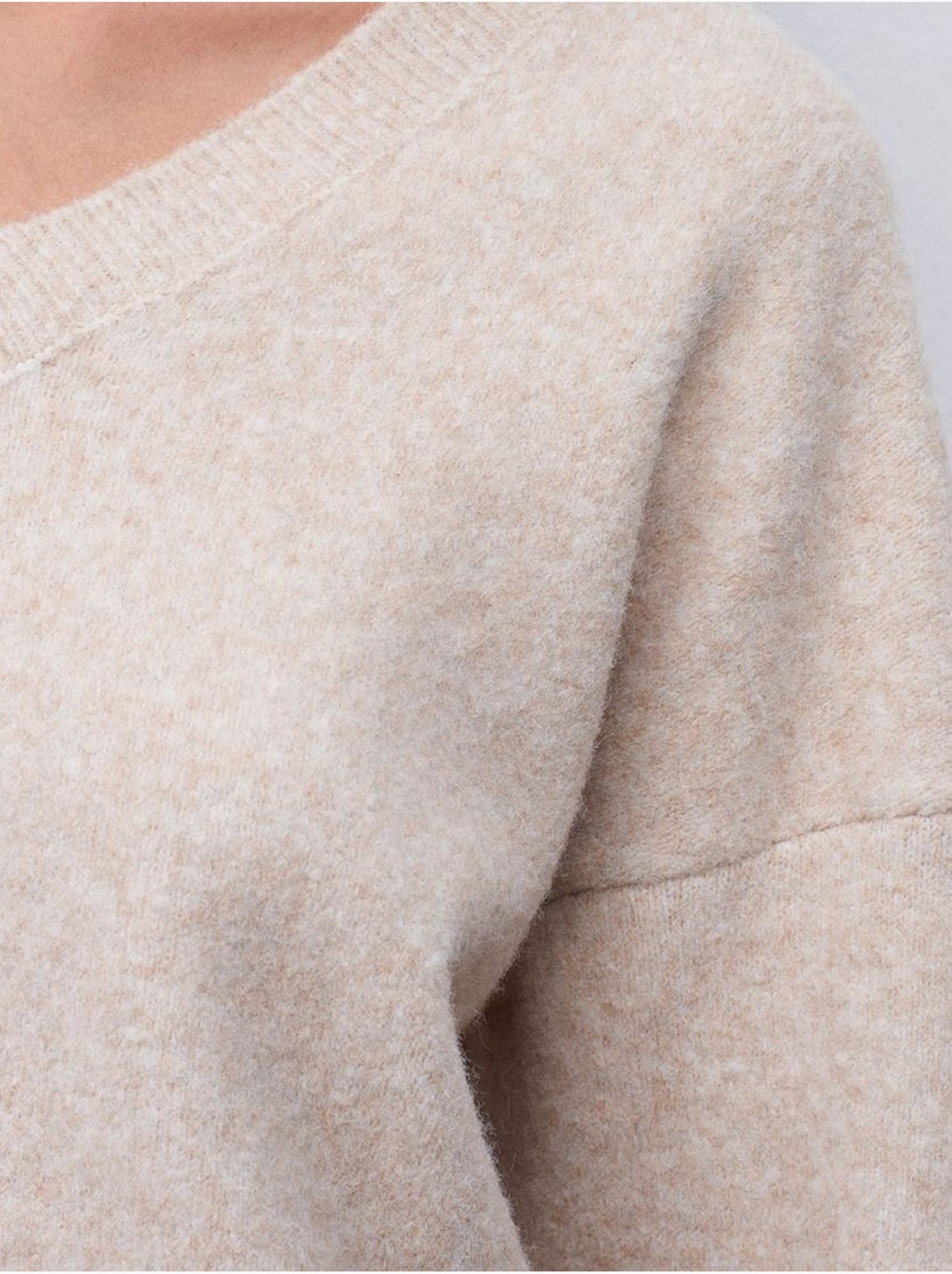 DILVIN Pull Femme En Maille Côtelée À Col V - Beige