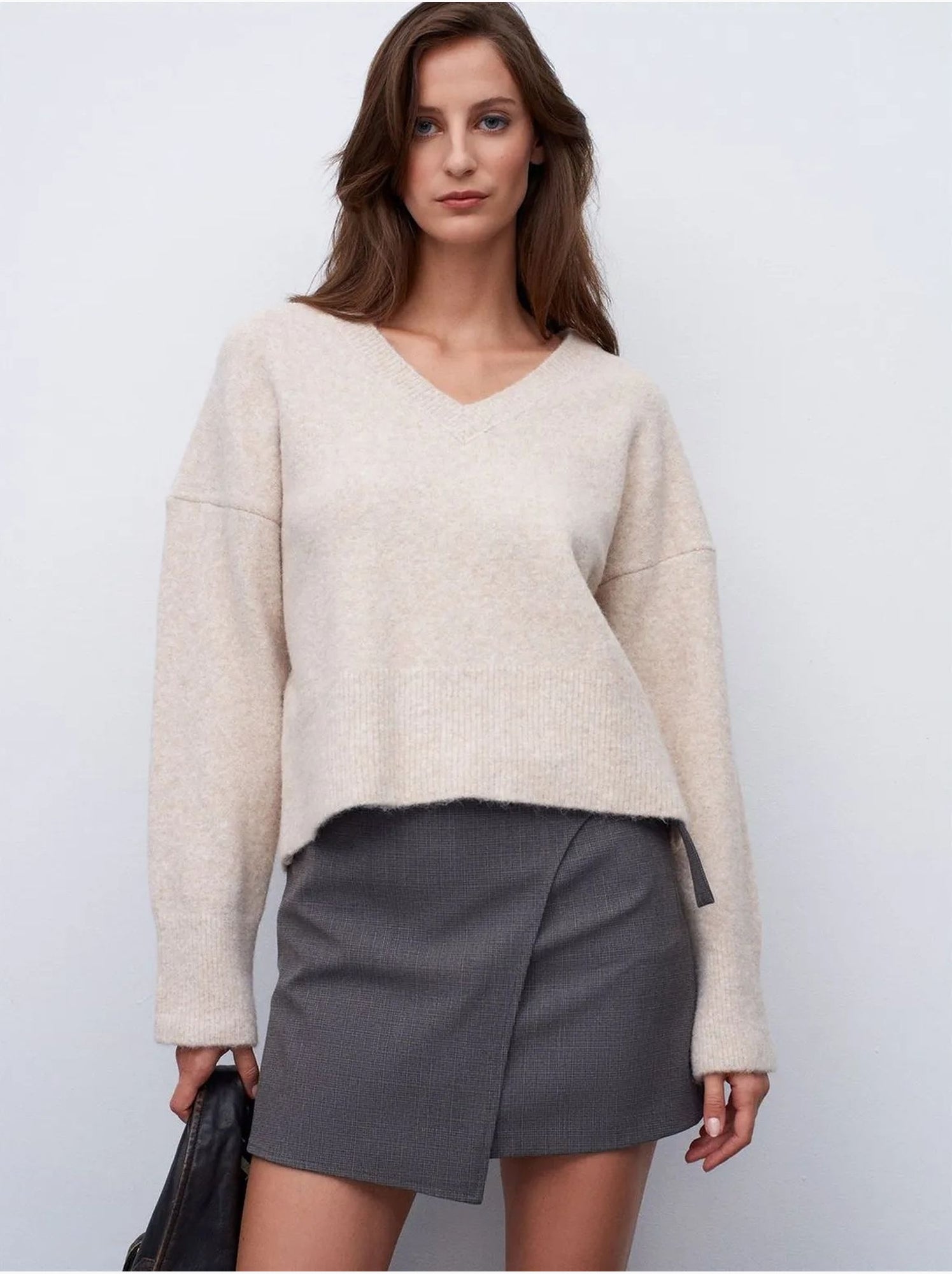 DILVIN Pull Femme En Maille Côtelée À Col V - Beige