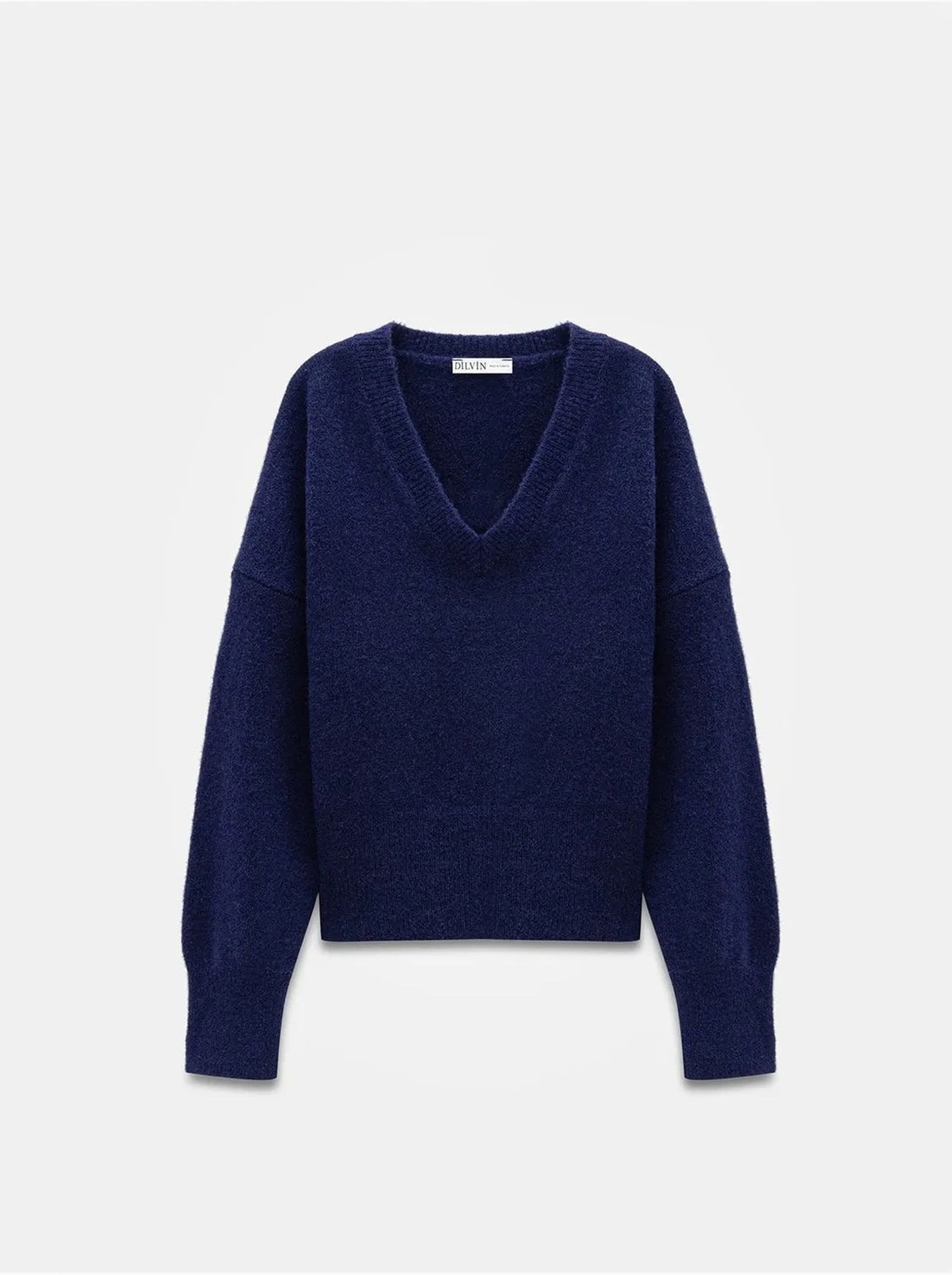 DILVIN Pull Femme En Maille Côtelée À Col V - Bleu marine