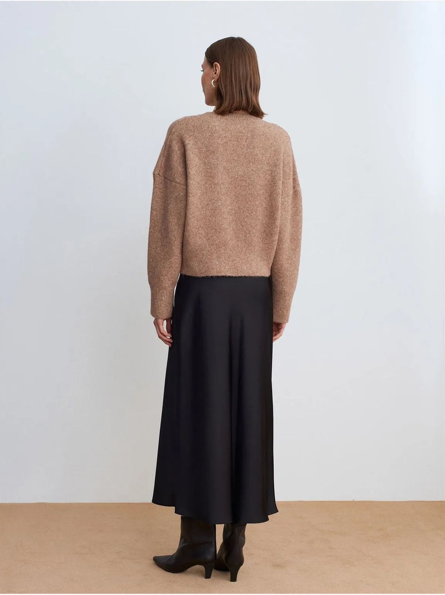 DILVIN Pull Femme En Maille Côtelée À Col V - Camel