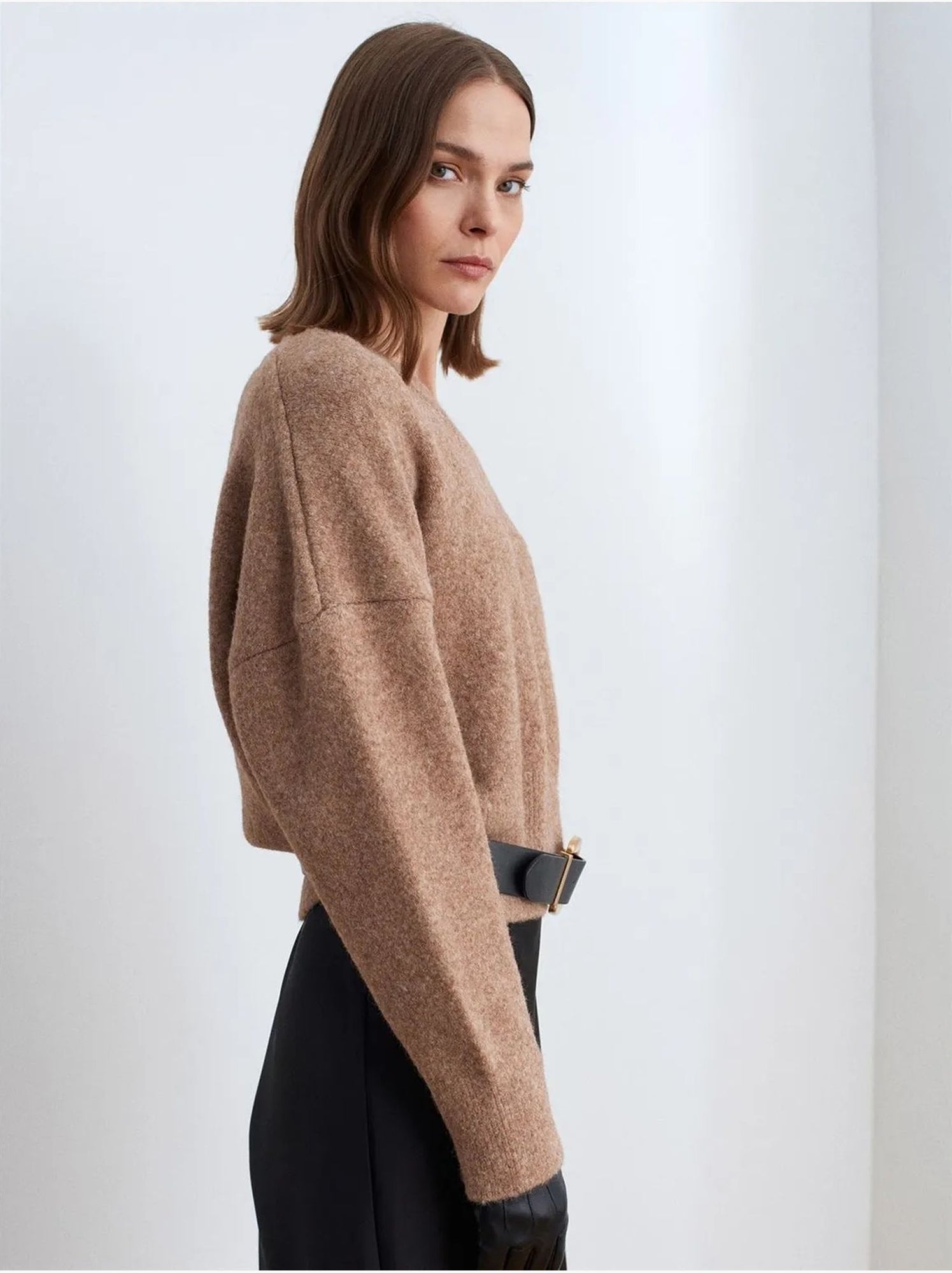 DILVIN Pull Femme En Maille Côtelée À Col V - Camel