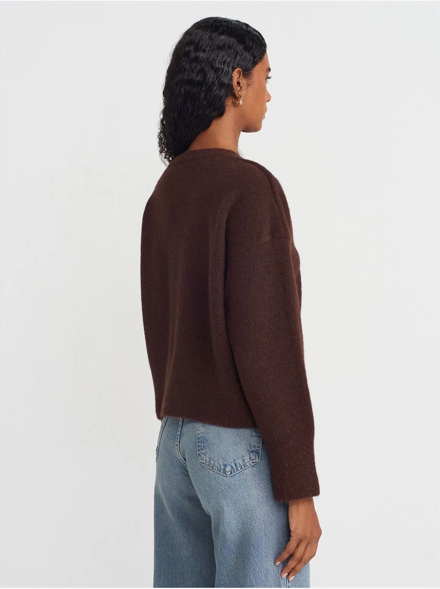 DILVIN Pull Femme En Maille Côtelée À Col V - Marron chocolat