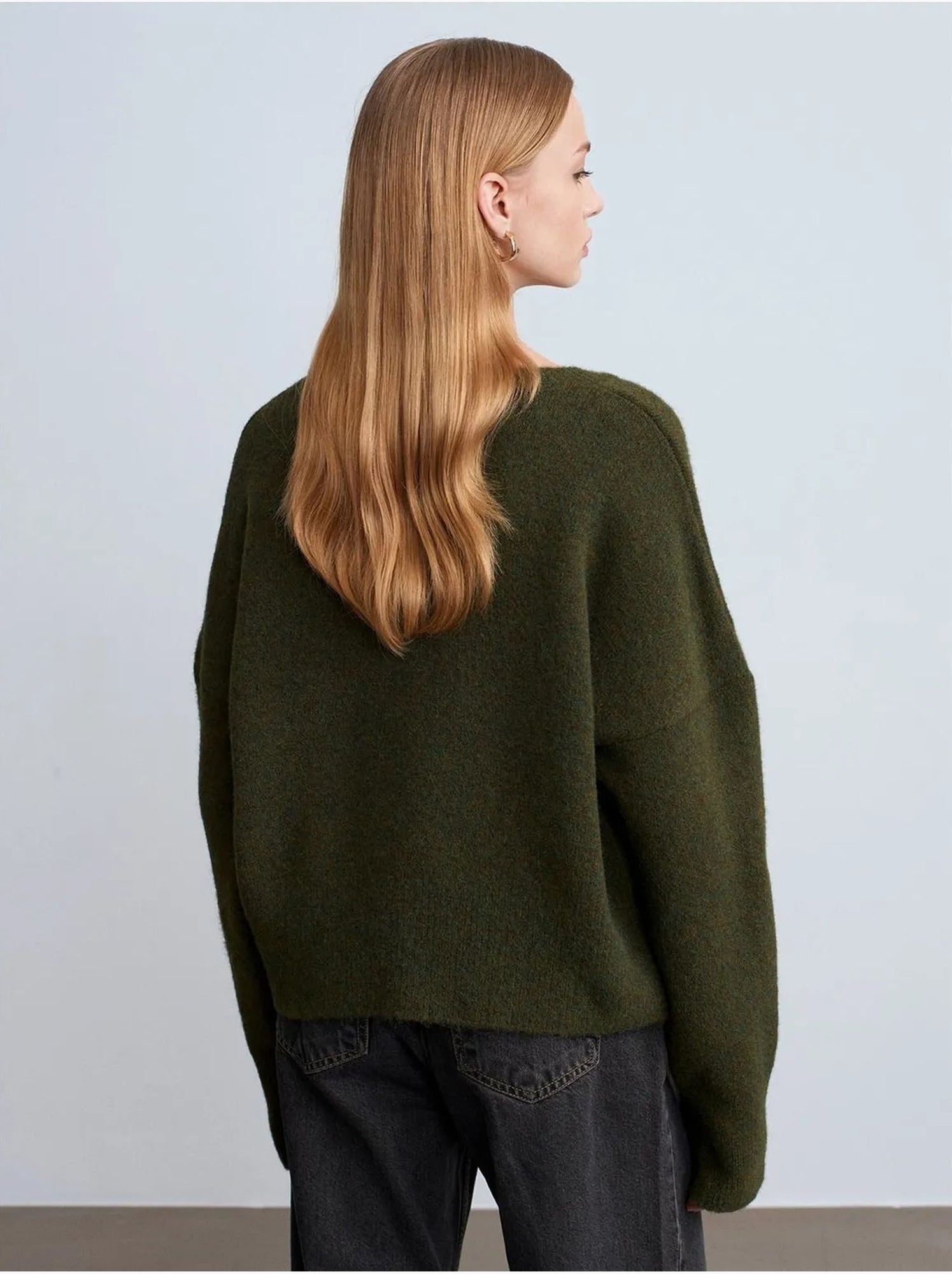 DILVIN Pull Femme En Maille Côtelée À Col V - Vert foncé