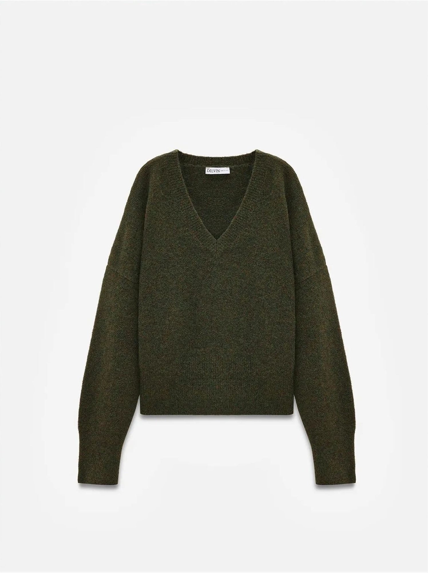 DILVIN Pull Femme En Maille Côtelée À Col V - Vert foncé