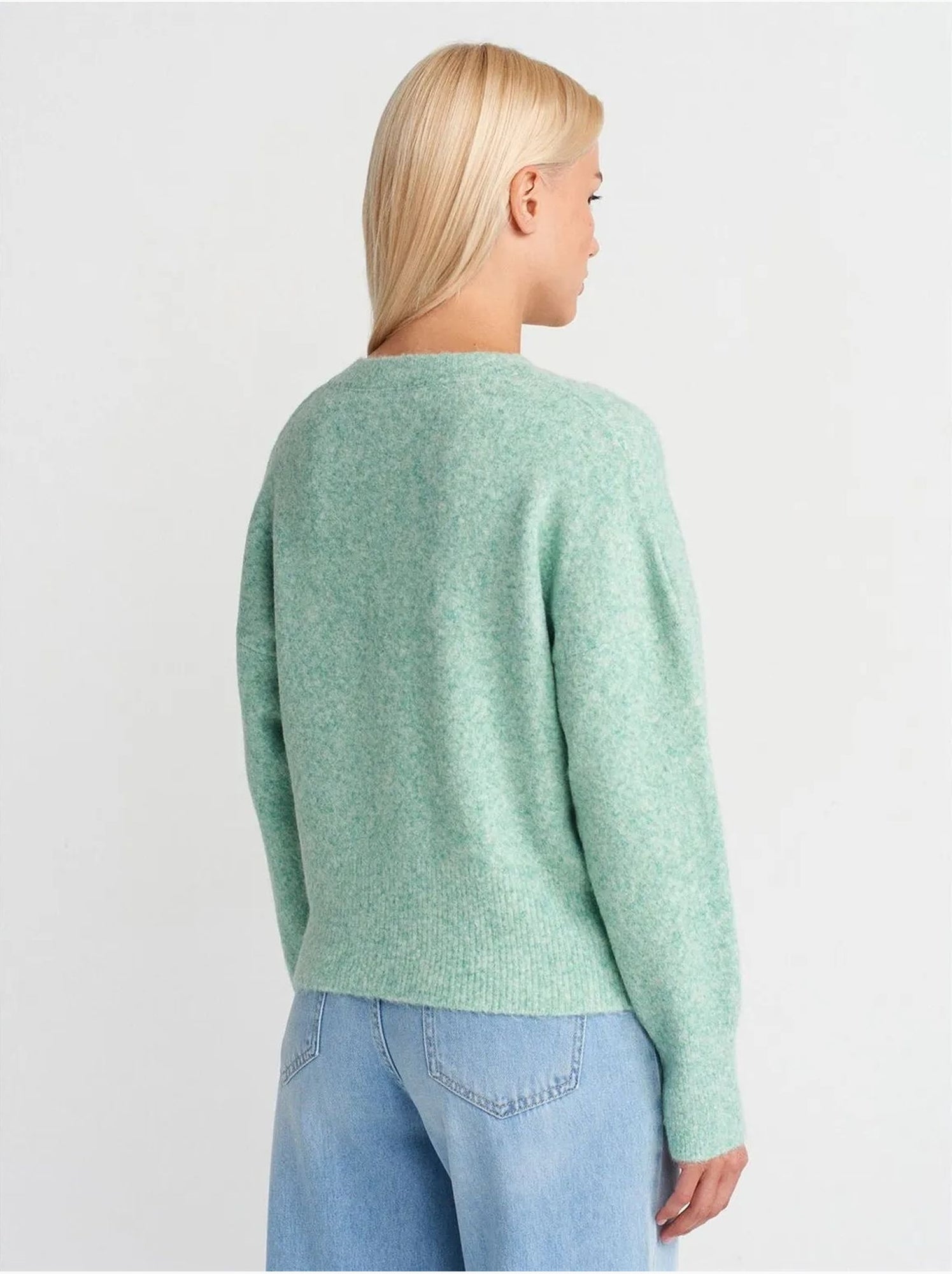 DILVIN Pull Femme En Maille Côtelée À Col V - Vert menthe