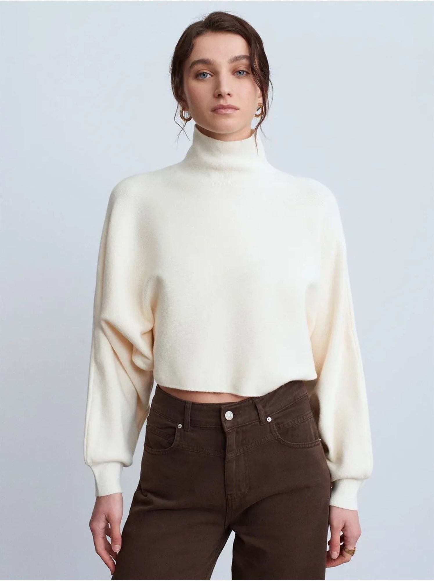 DILVIN Pull Femme Oversize Court À Col Roulé - Crème