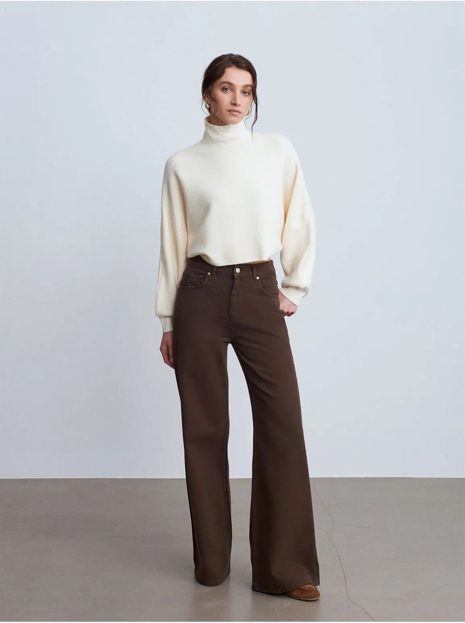 DILVIN Pull Femme Oversize Court À Col Roulé - Crème