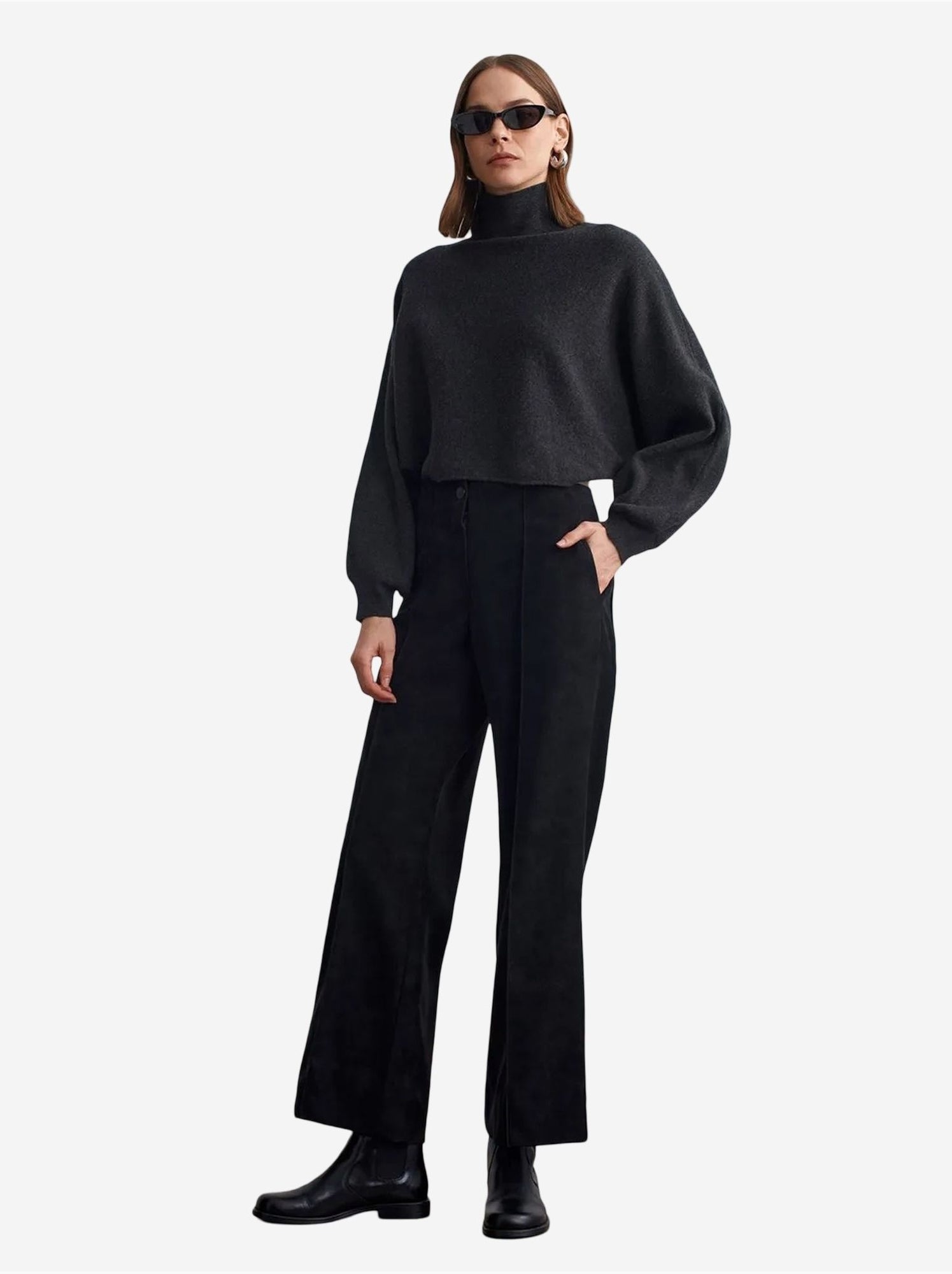 DILVIN Pull Femme Oversize Court À Col Roulé - gris anthracite