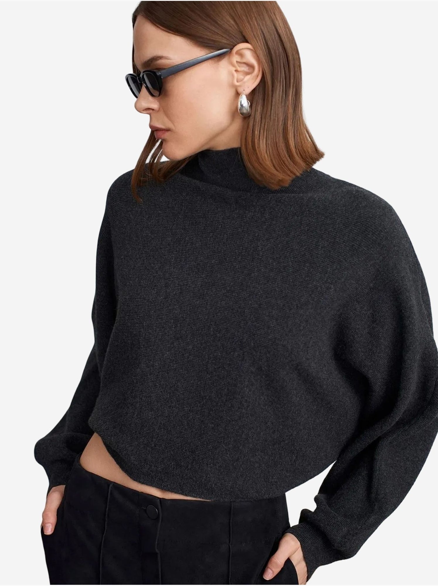 DILVIN Pull Femme Oversize Court À Col Roulé - gris anthracite