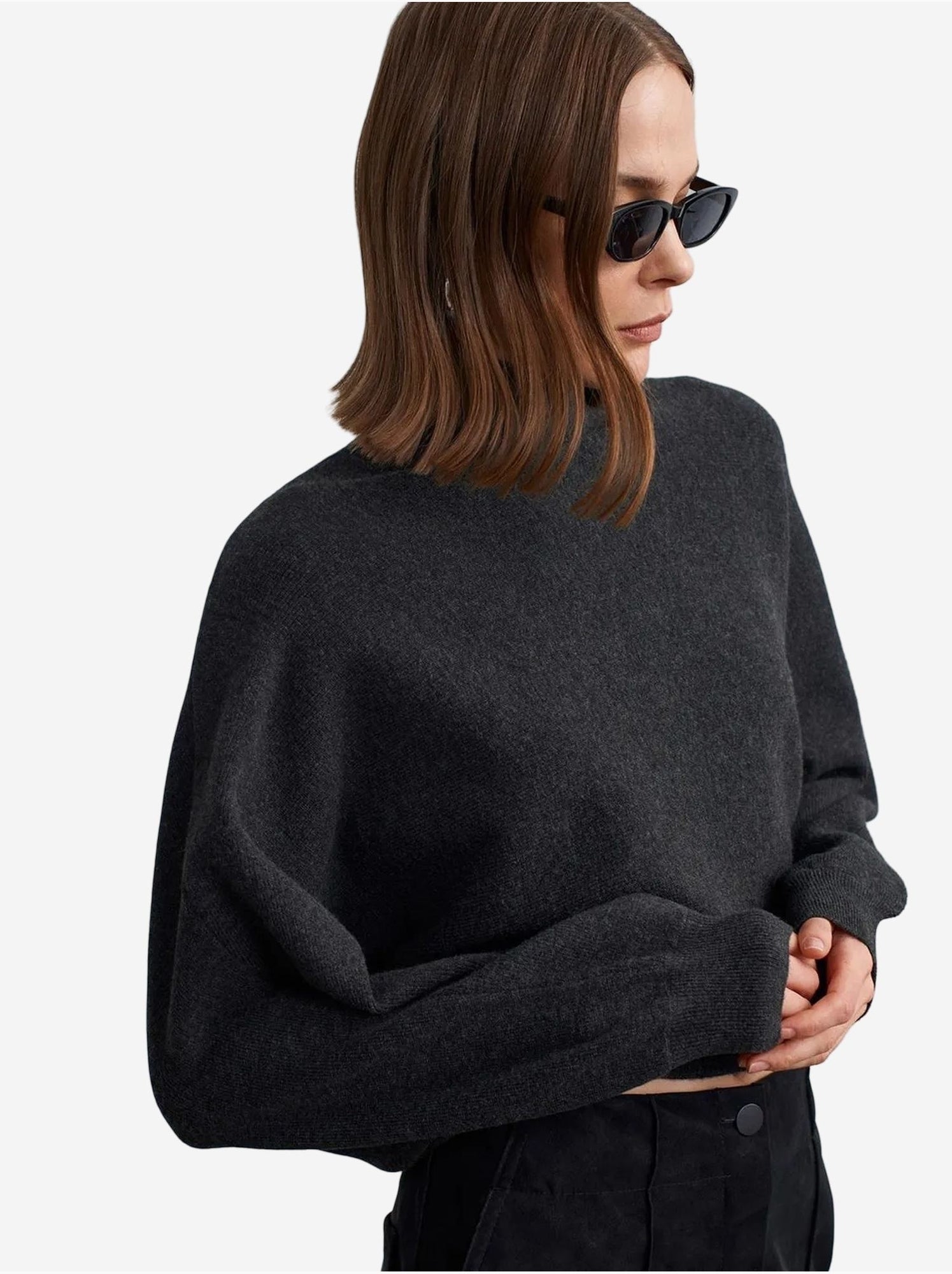DILVIN Pull Femme Oversize Court À Col Roulé - gris anthracite