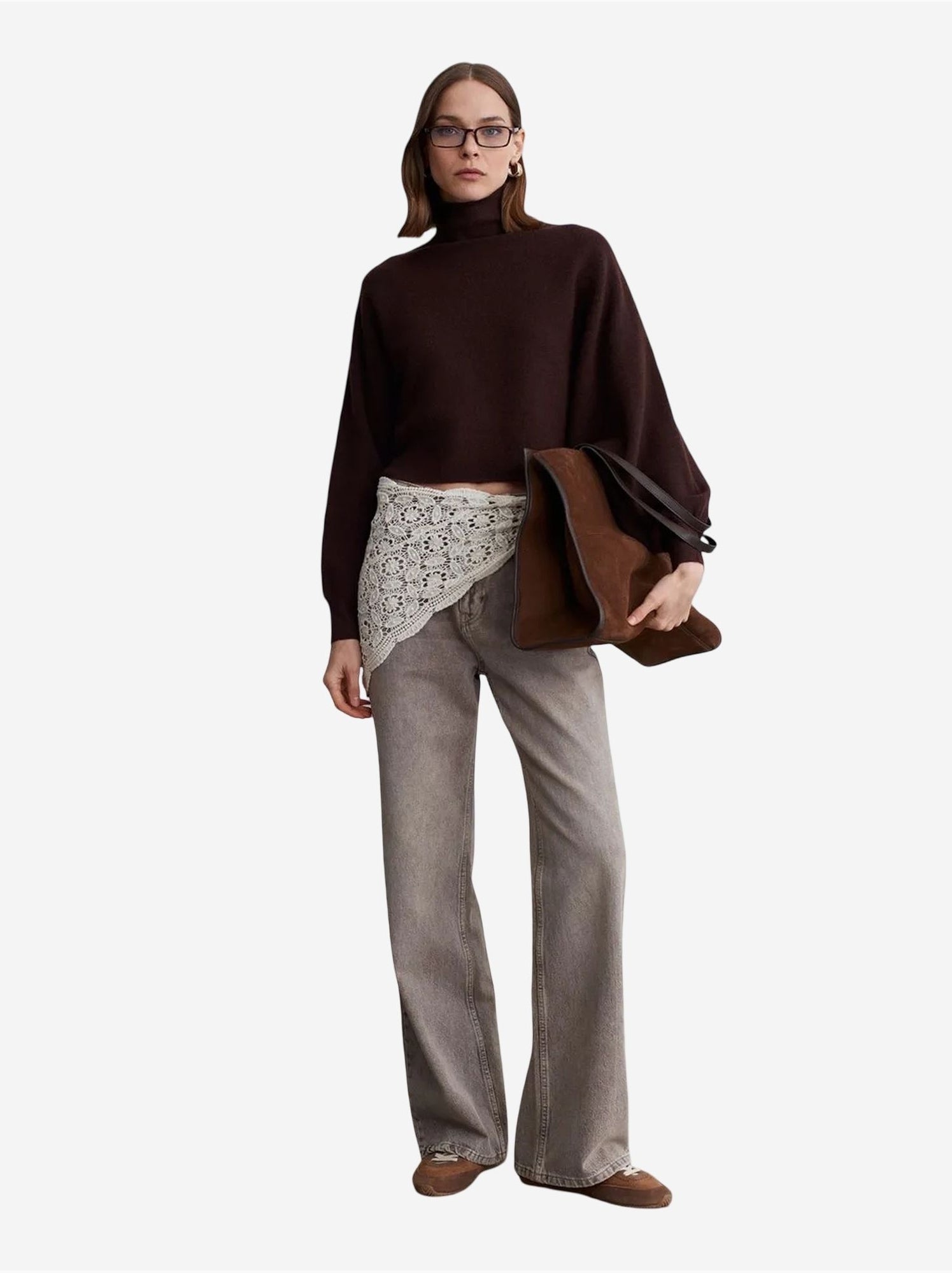 DILVIN Pull Femme Oversize Court À Col Roulé - Marron chocolat