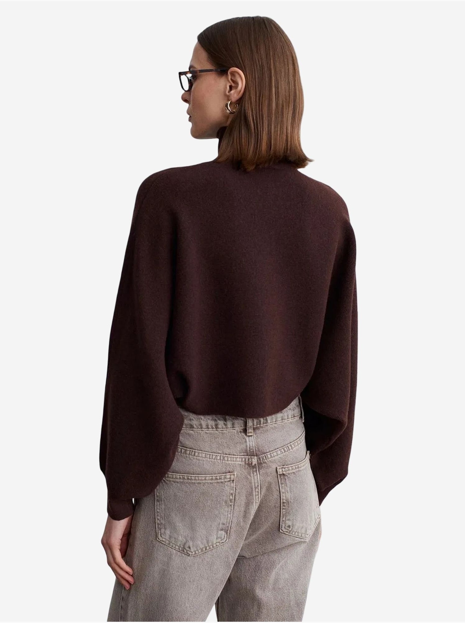 DILVIN Pull Femme Oversize Court À Col Roulé - Marron chocolat
