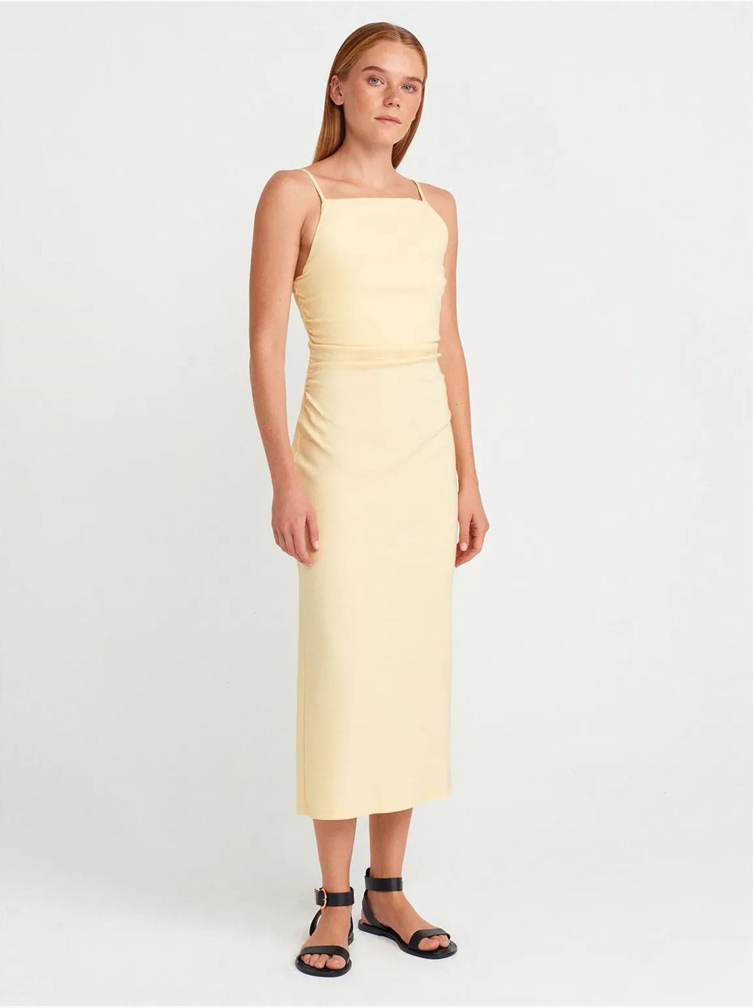 Dilvin robe midi moulante sans manches - Jaune citron