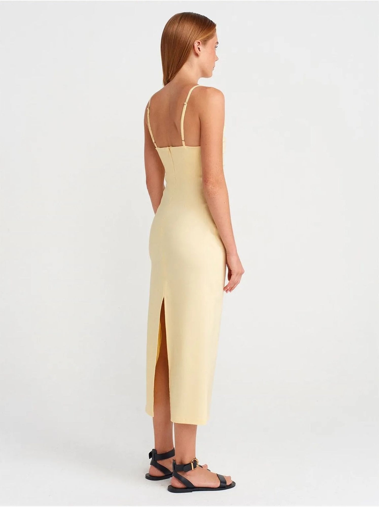 Dilvin robe midi moulante sans manches - Jaune citron