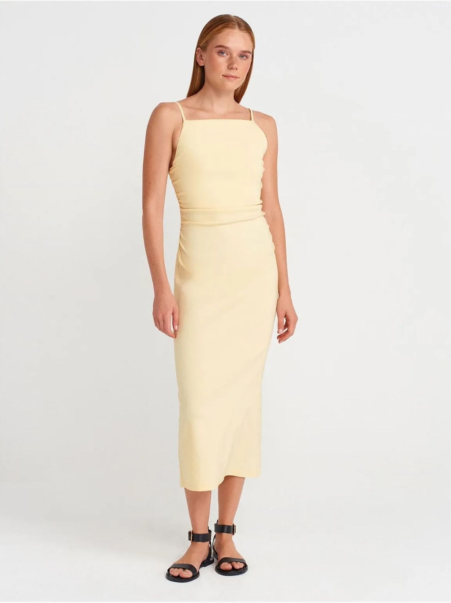 Dilvin robe midi moulante sans manches - Jaune citron