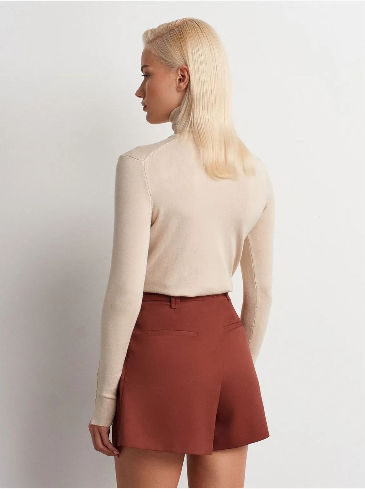 Dilvin short tailleur taille haute avec ceinture - Terracotta