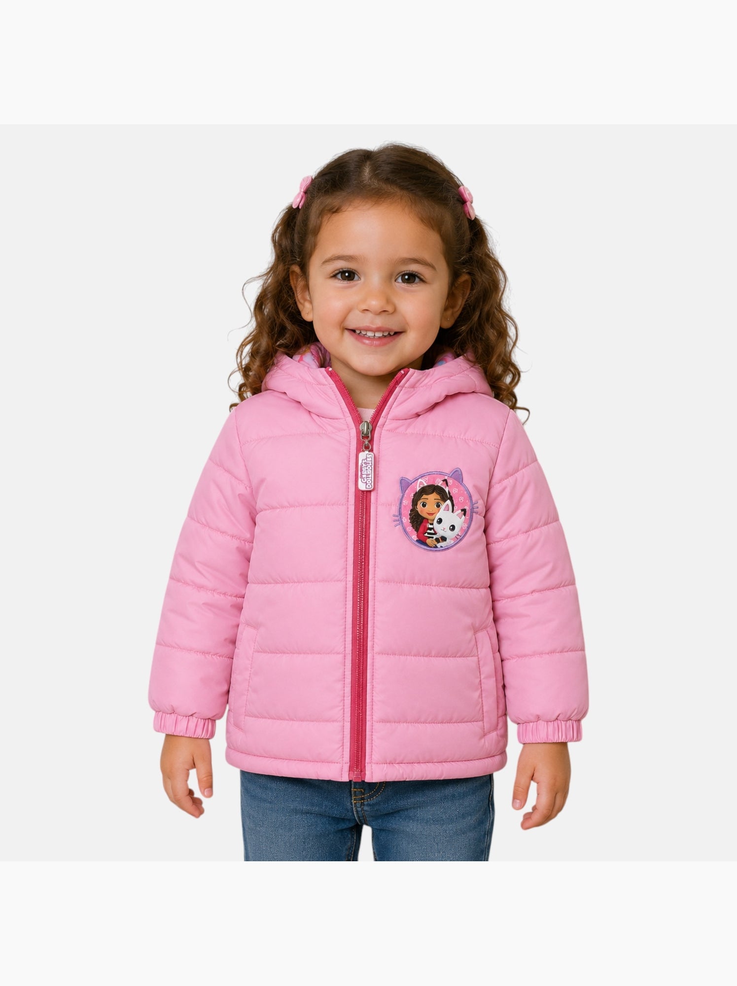 Disney - Veste doudoune fille imprimée avec capuche - Rose