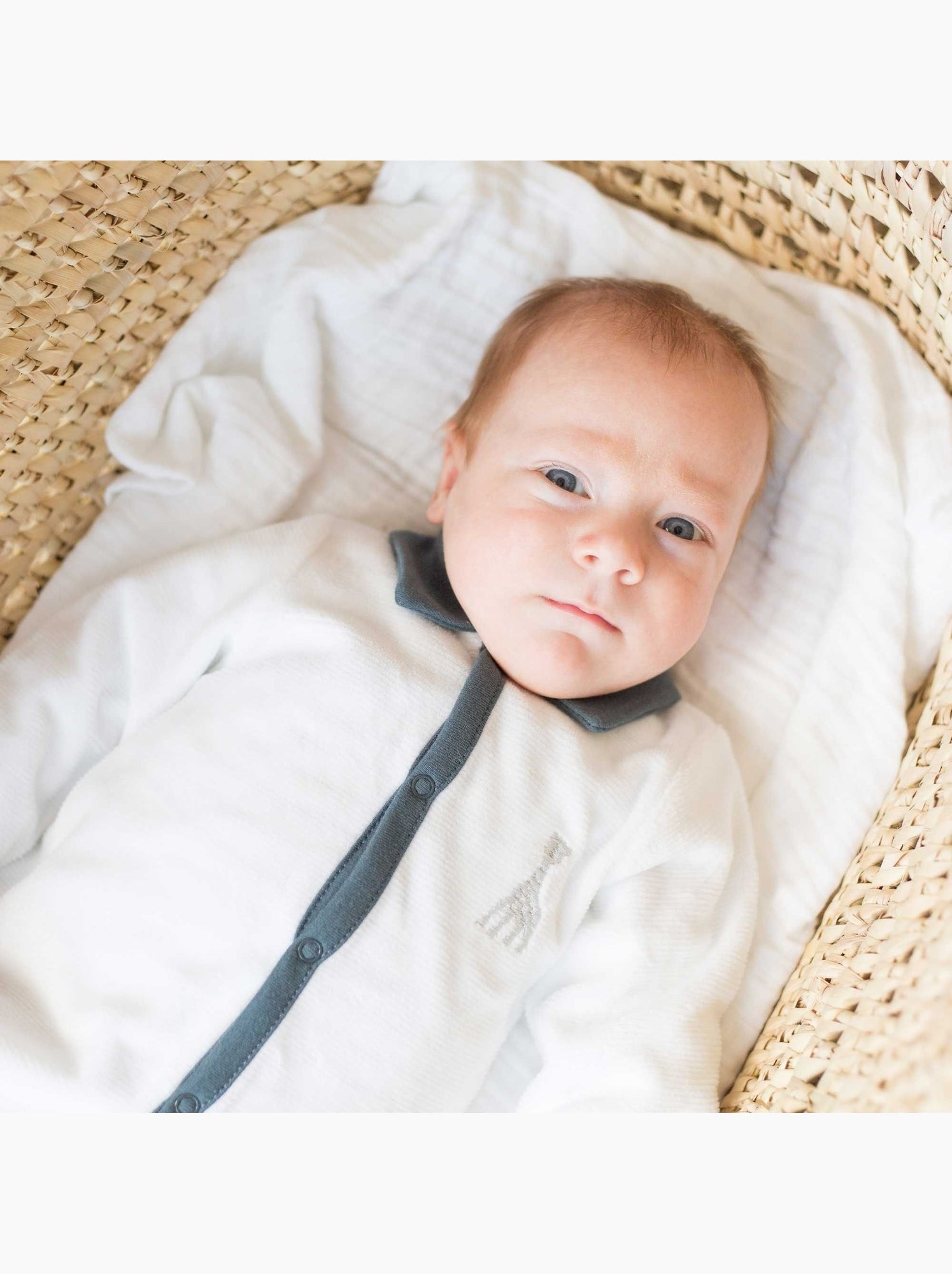 Pyjama en velours blanc Sophie la girafe (3 mois) - Bleu