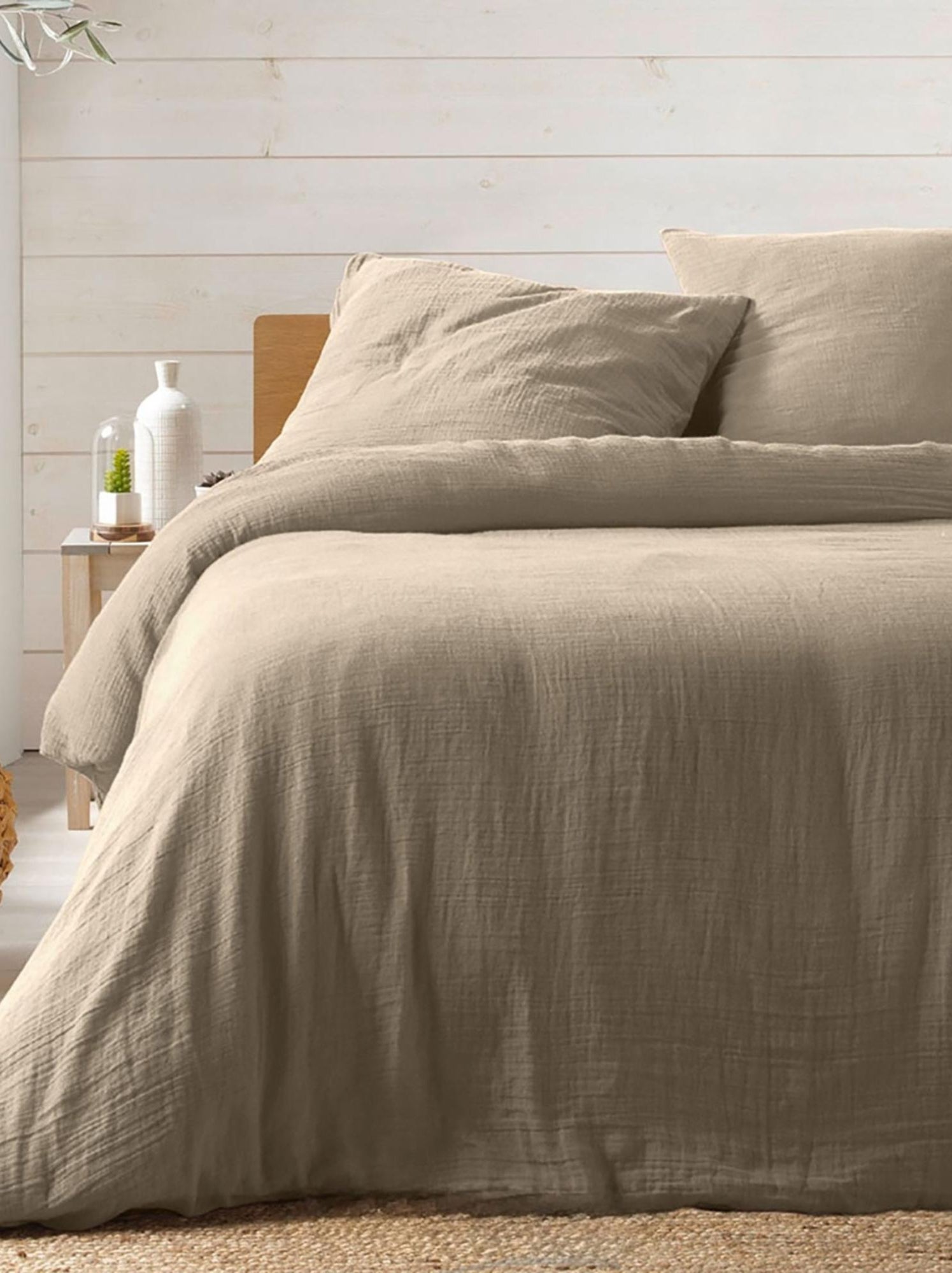 Parure de lit en gaze de coton angelia - Beige sable