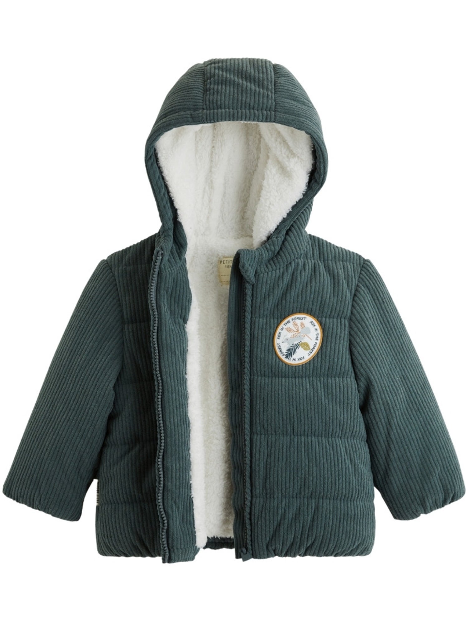 Doudoune bébé en velours côtelé doublée sherpa avec capuche elliott - Vert