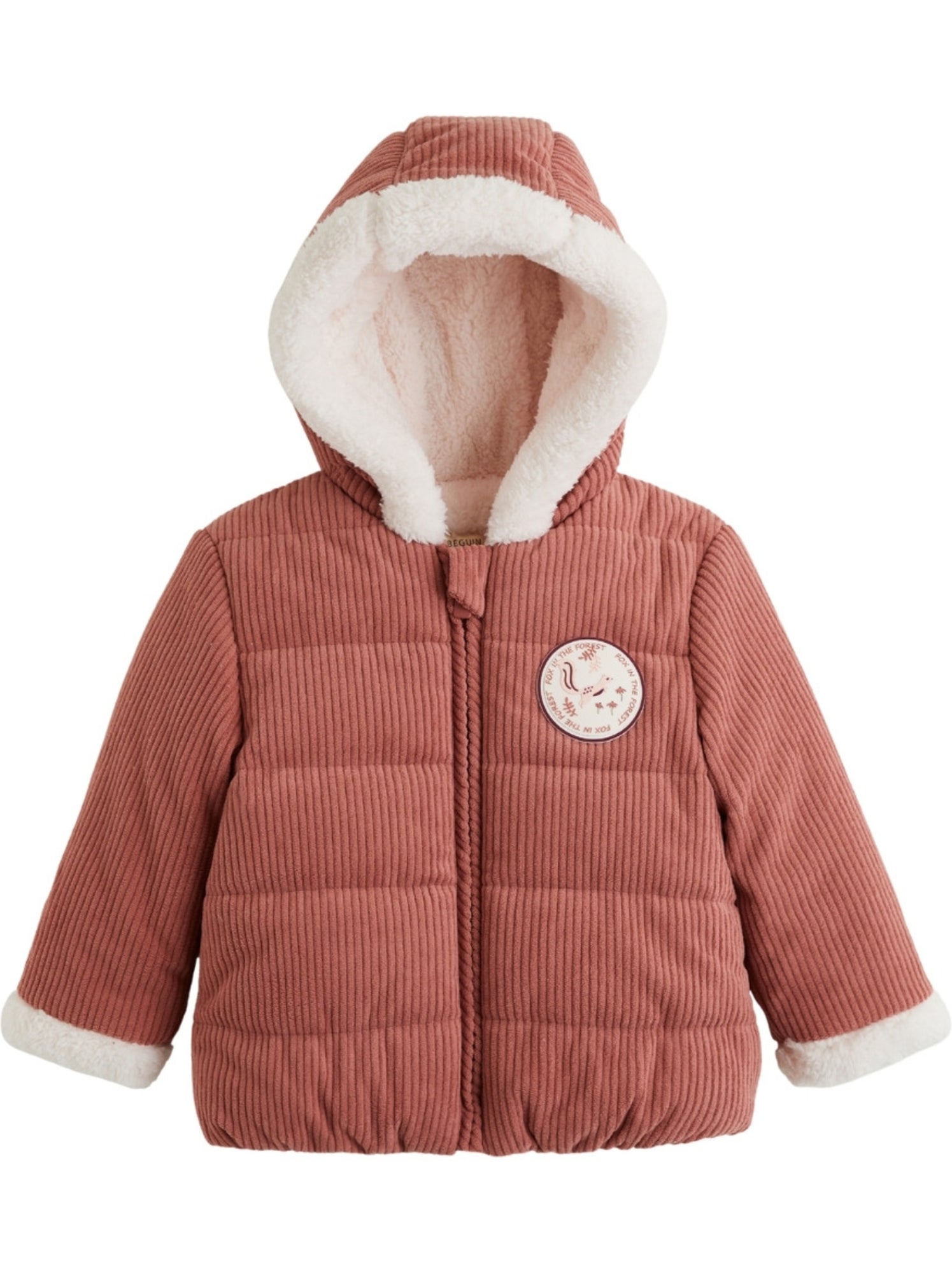 Doudoune bébé en velours côtelé doublée sherpa avec capuche evie - Rose