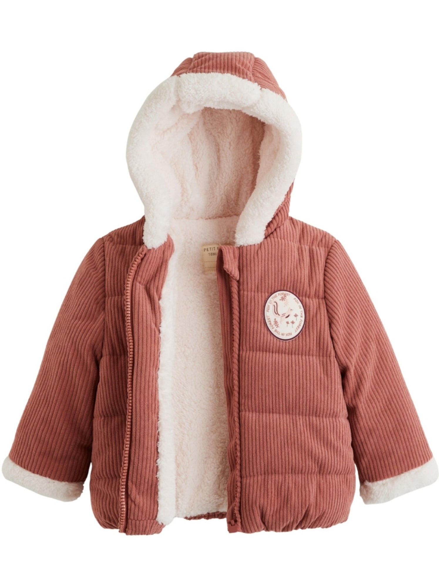 Doudoune bébé en velours côtelé doublée sherpa avec capuche evie - Rose