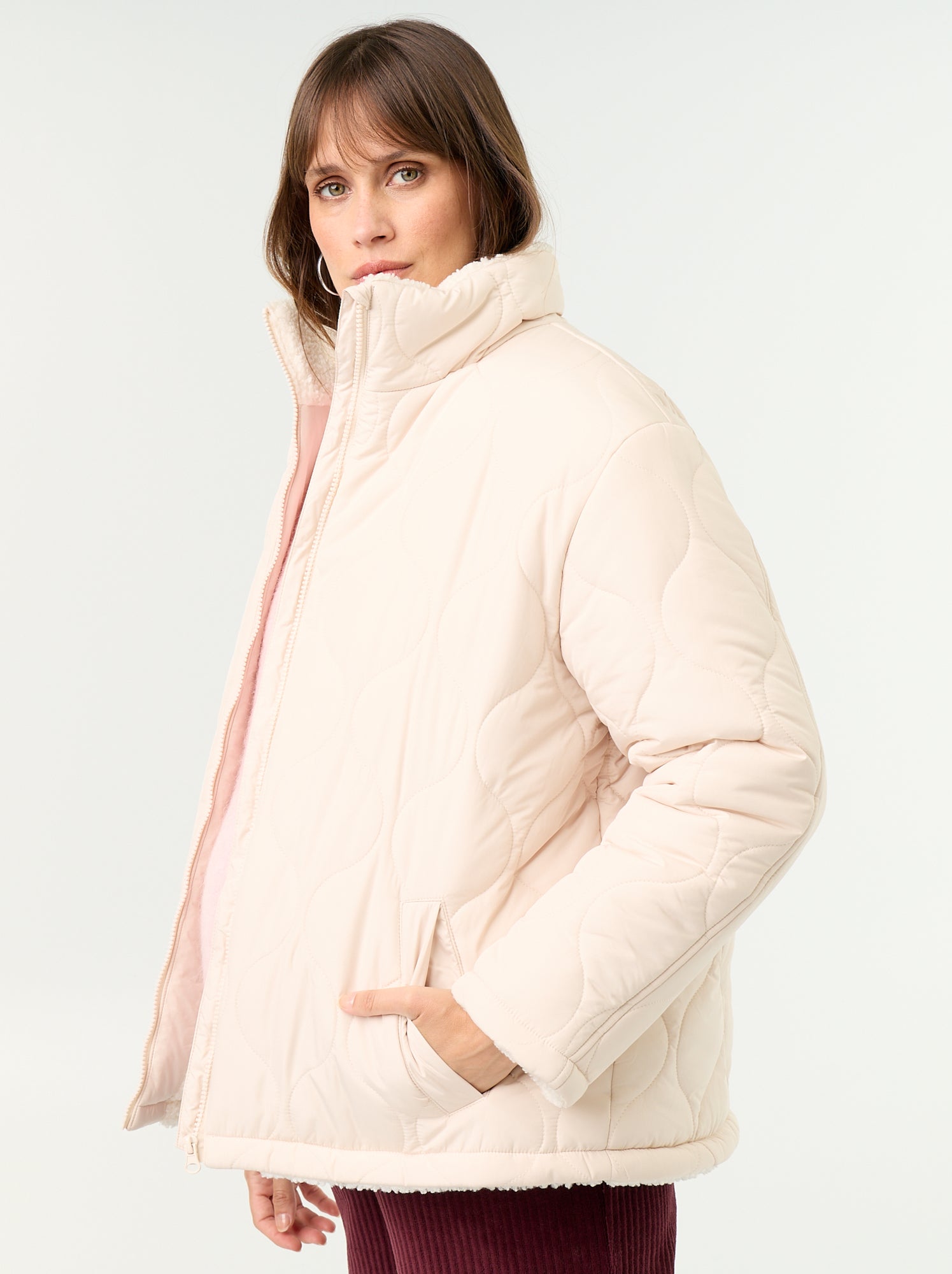 Doudoune de maternité matelassée et intérieur sherpa - Beige