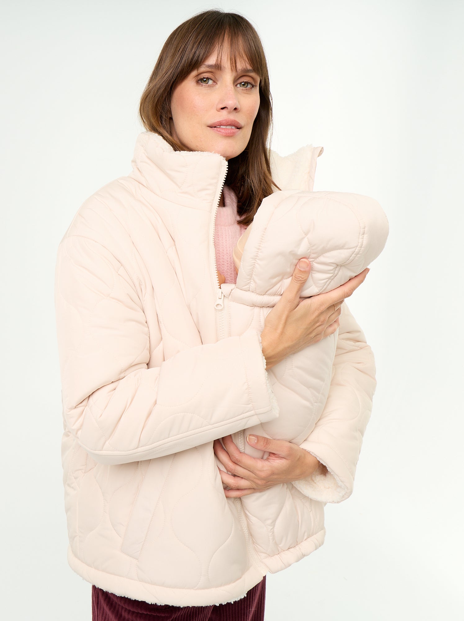 Doudoune de maternité matelassée et intérieur sherpa - Beige