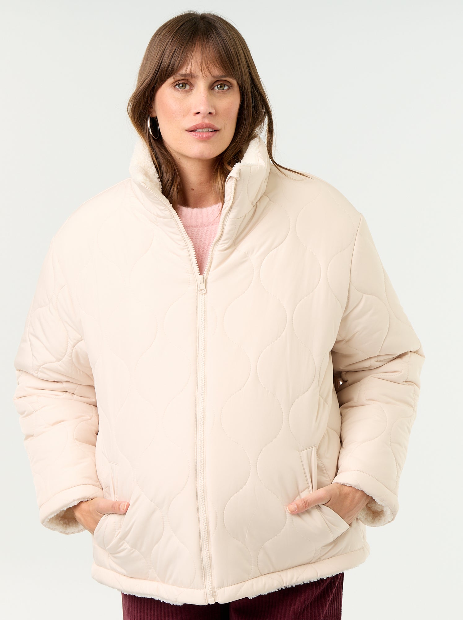 Doudoune de maternité matelassée et intérieur sherpa - Beige