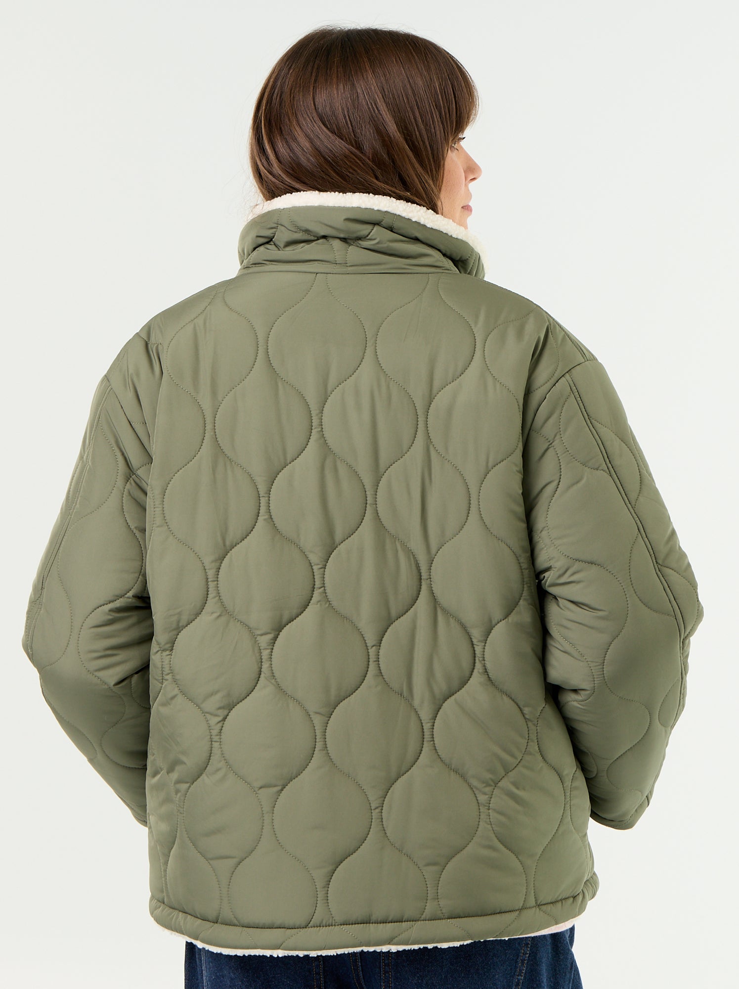 Doudoune de maternité matelassée et intérieur sherpa - Kaki