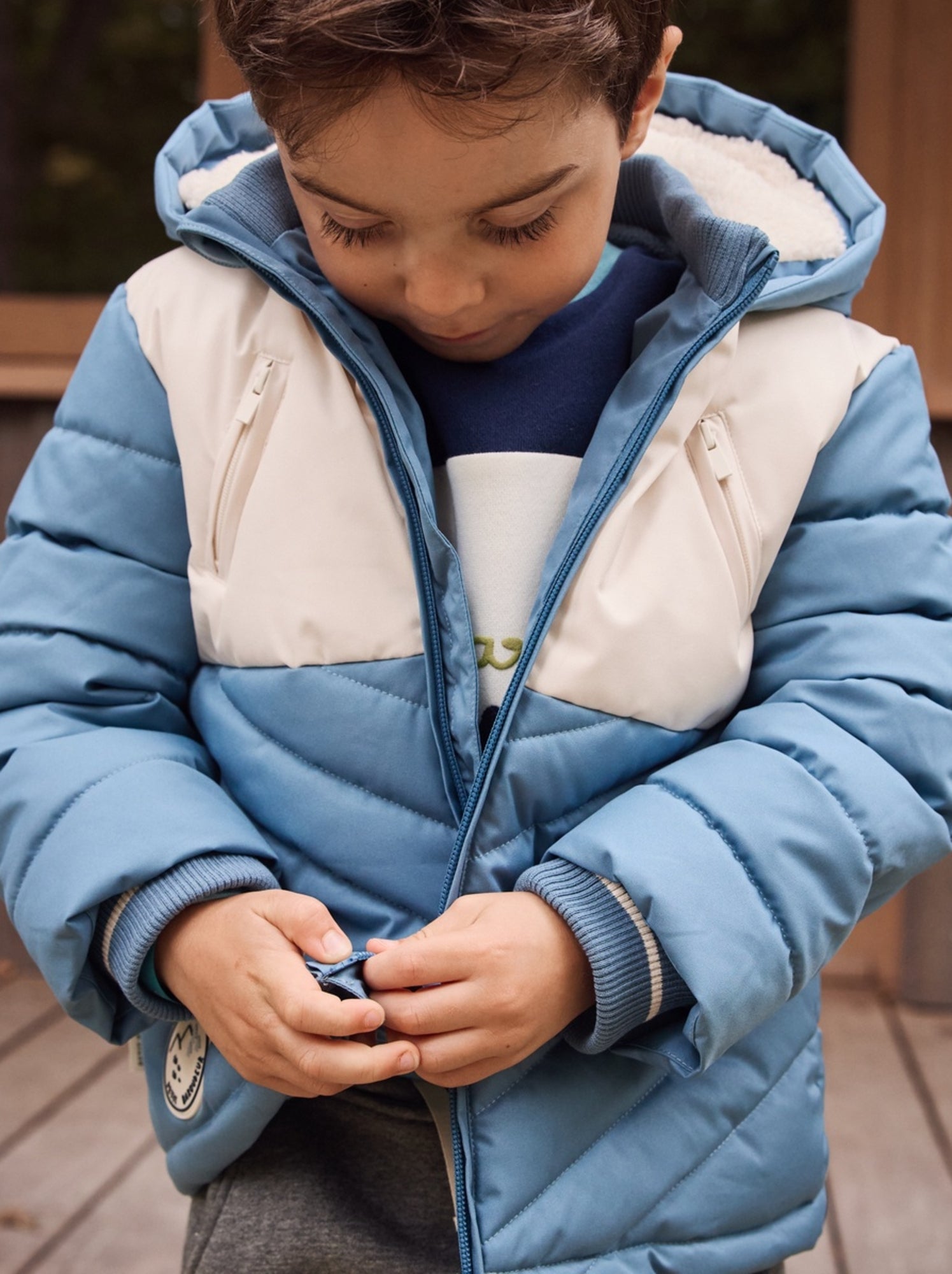 Doudoune enfant imperméable doublée polaire avec capuche tao - Bleu