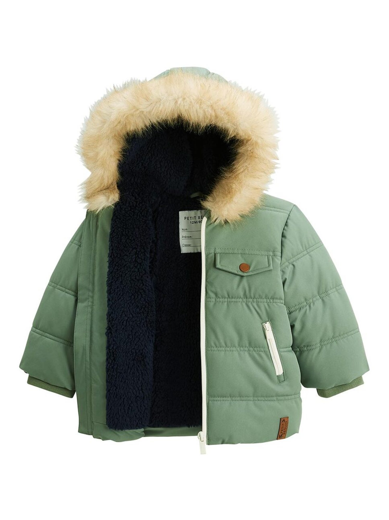 Doudoune enfant imperméable doublée sherpa avec capuche anouk - Kaki