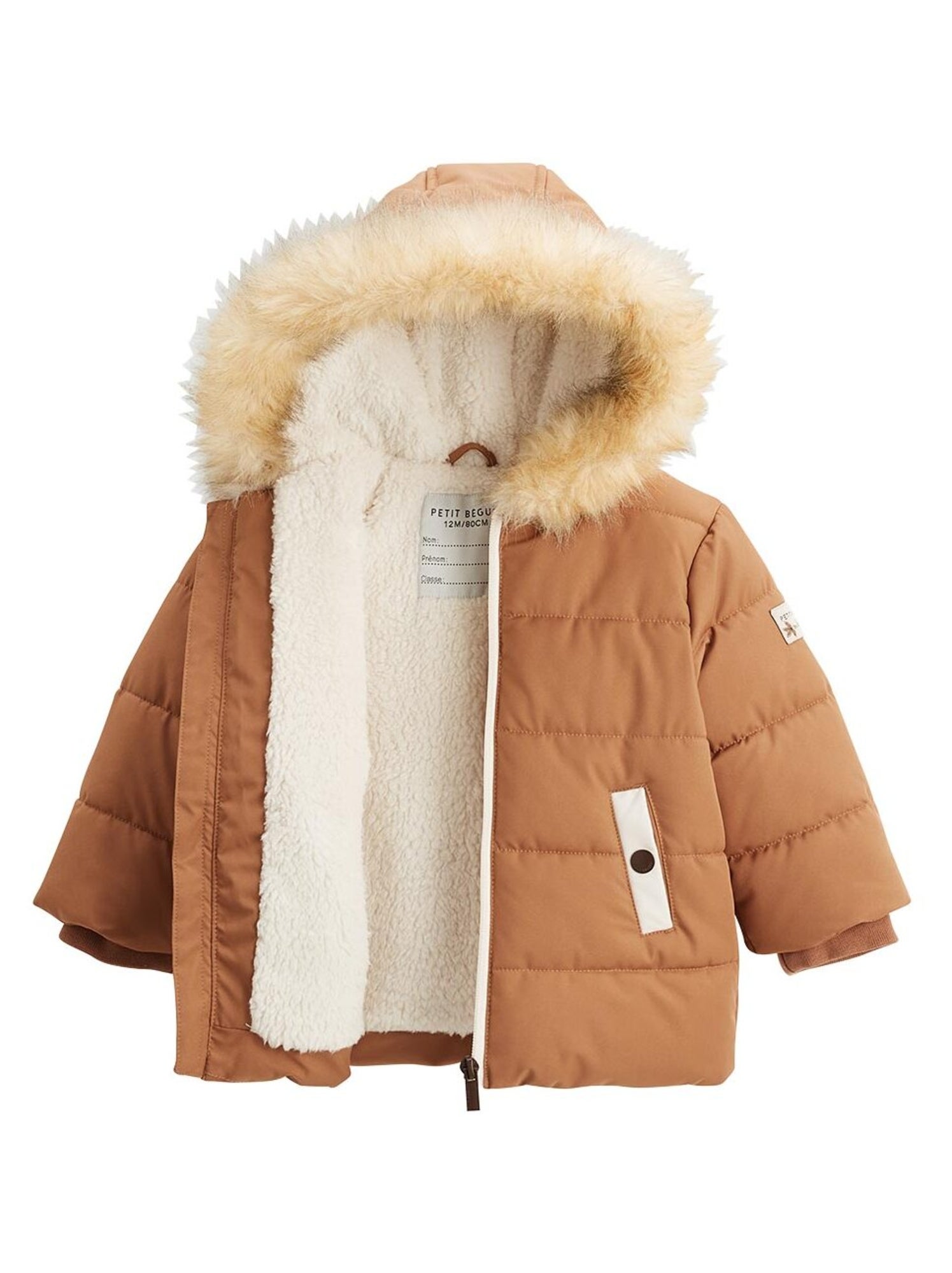 Doudoune enfant imperméable doublée sherpa avec capuche chincha - Camel