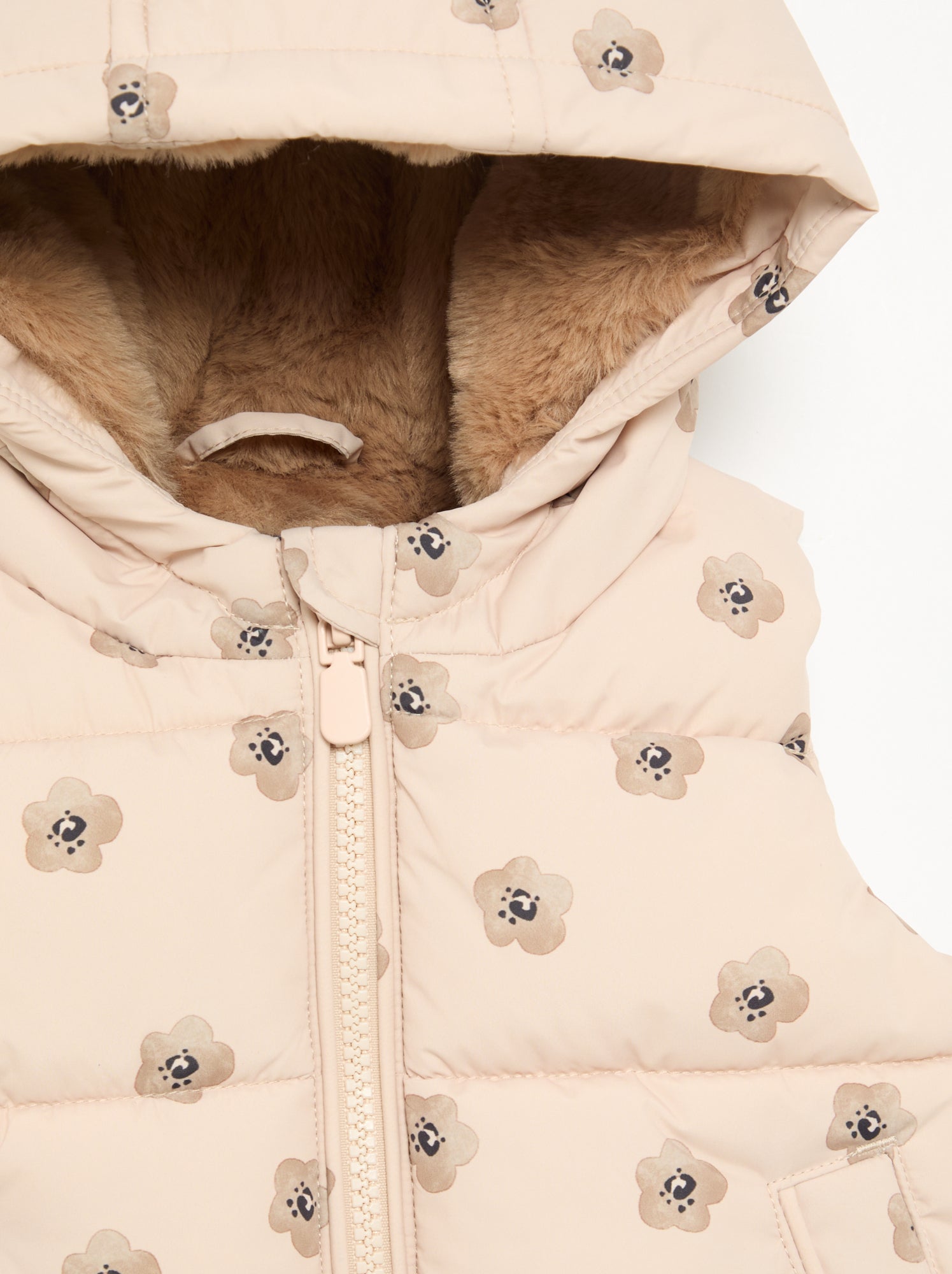 Doudoune imprimée à capuche sans manches - Beige